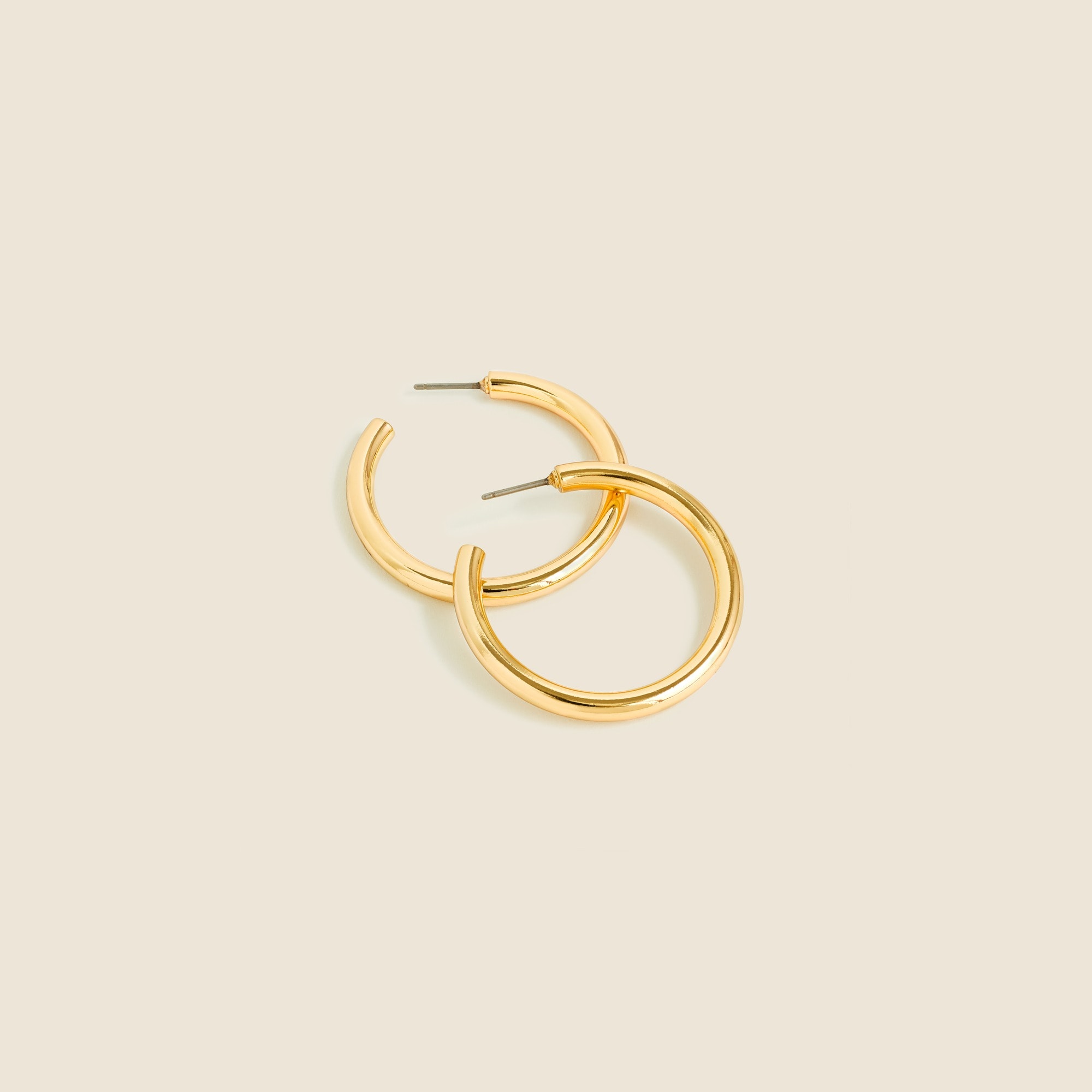 womens Mini tube hoop earrings in matte gold