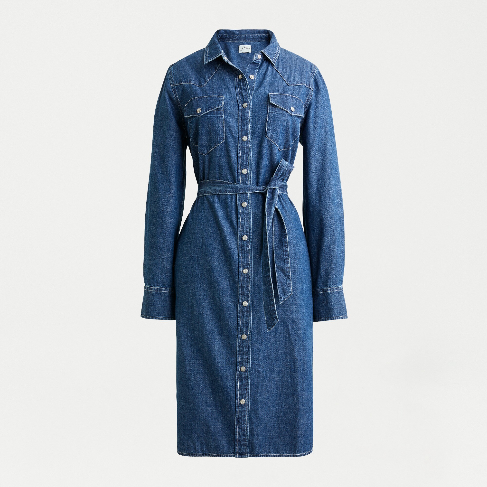 Denim shirt-dress with tie belt