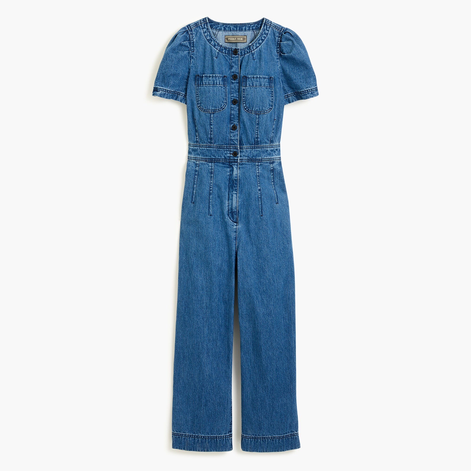 Patch-pocket utility jumpsuit in indigo denim