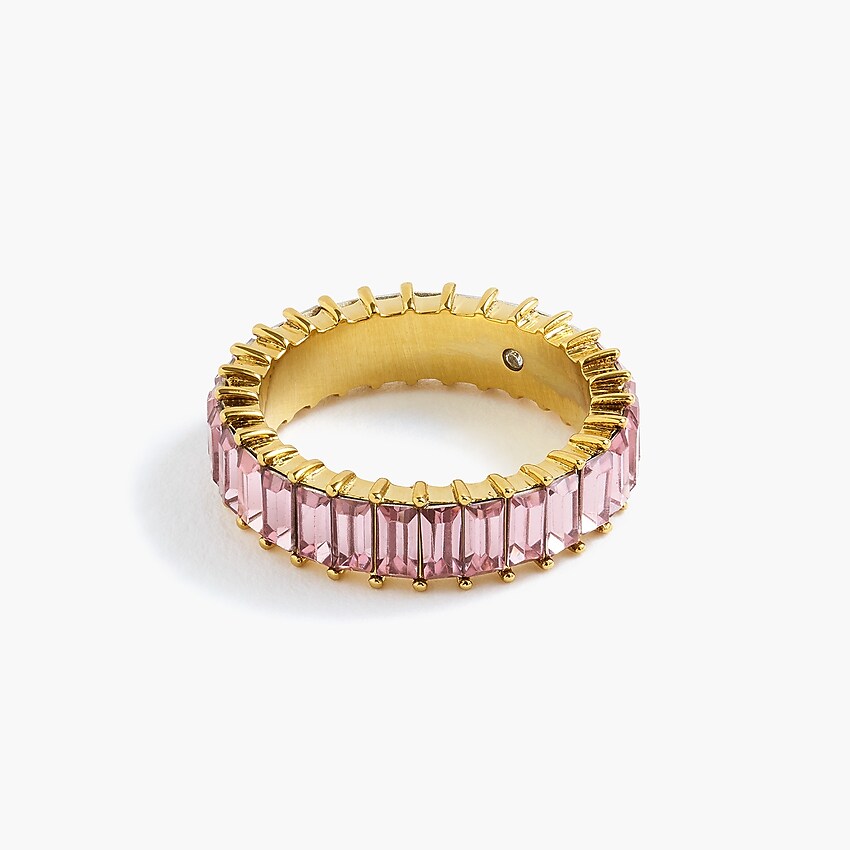 j.crew: stackable baguette crystal ring, right side, view zoomed