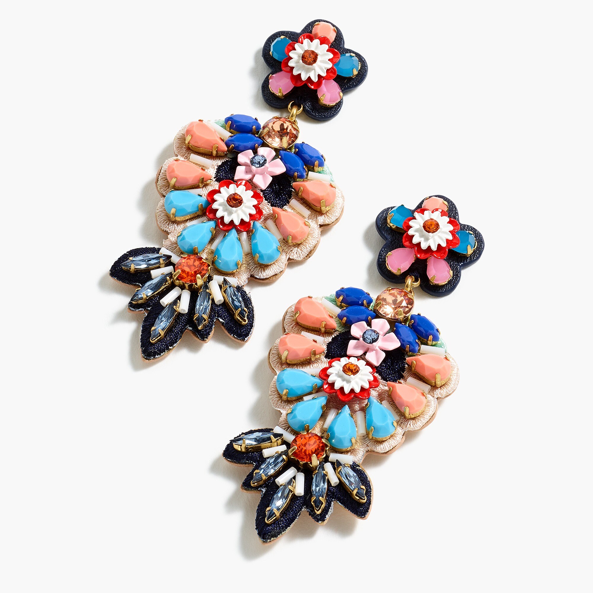Embroidered floral leather-backed earrings