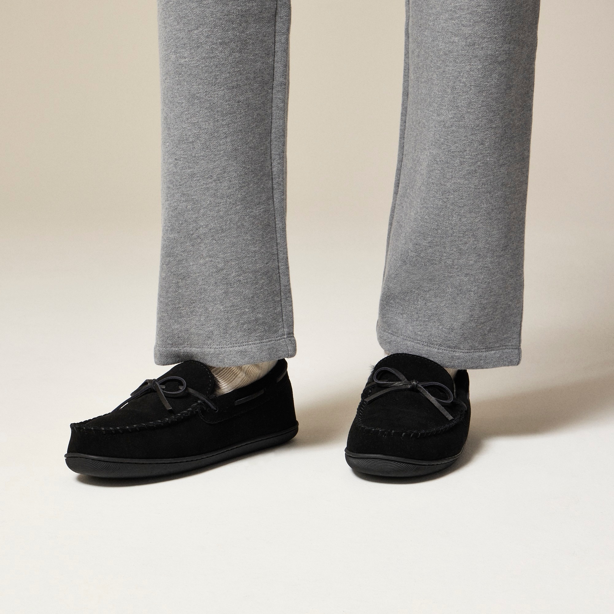 Sherpa-lined suede slippers