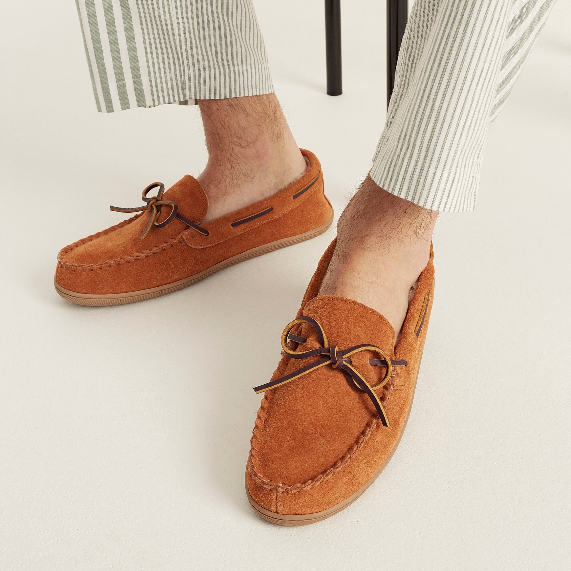 Sherpa-lined suede slippers