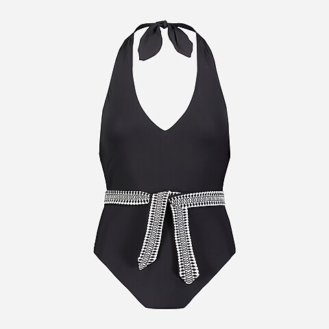 womens lemlem Sofia deep-V belted one-piece swimsuit
