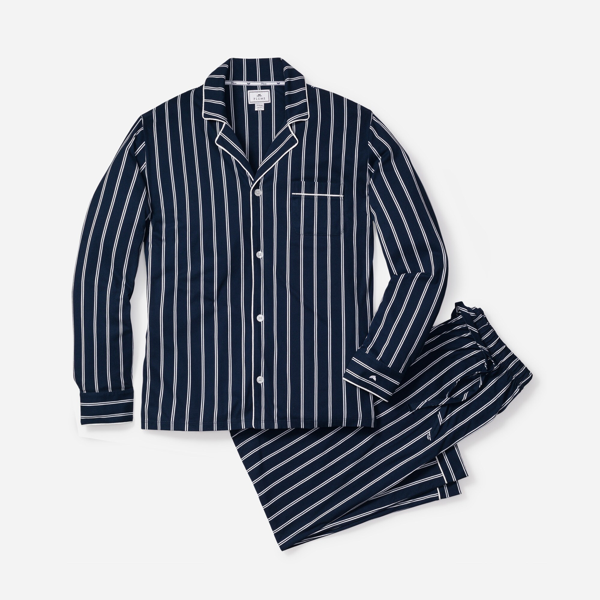 Petite Plume™ men's classic Pima cotton pajama set in pinstripe