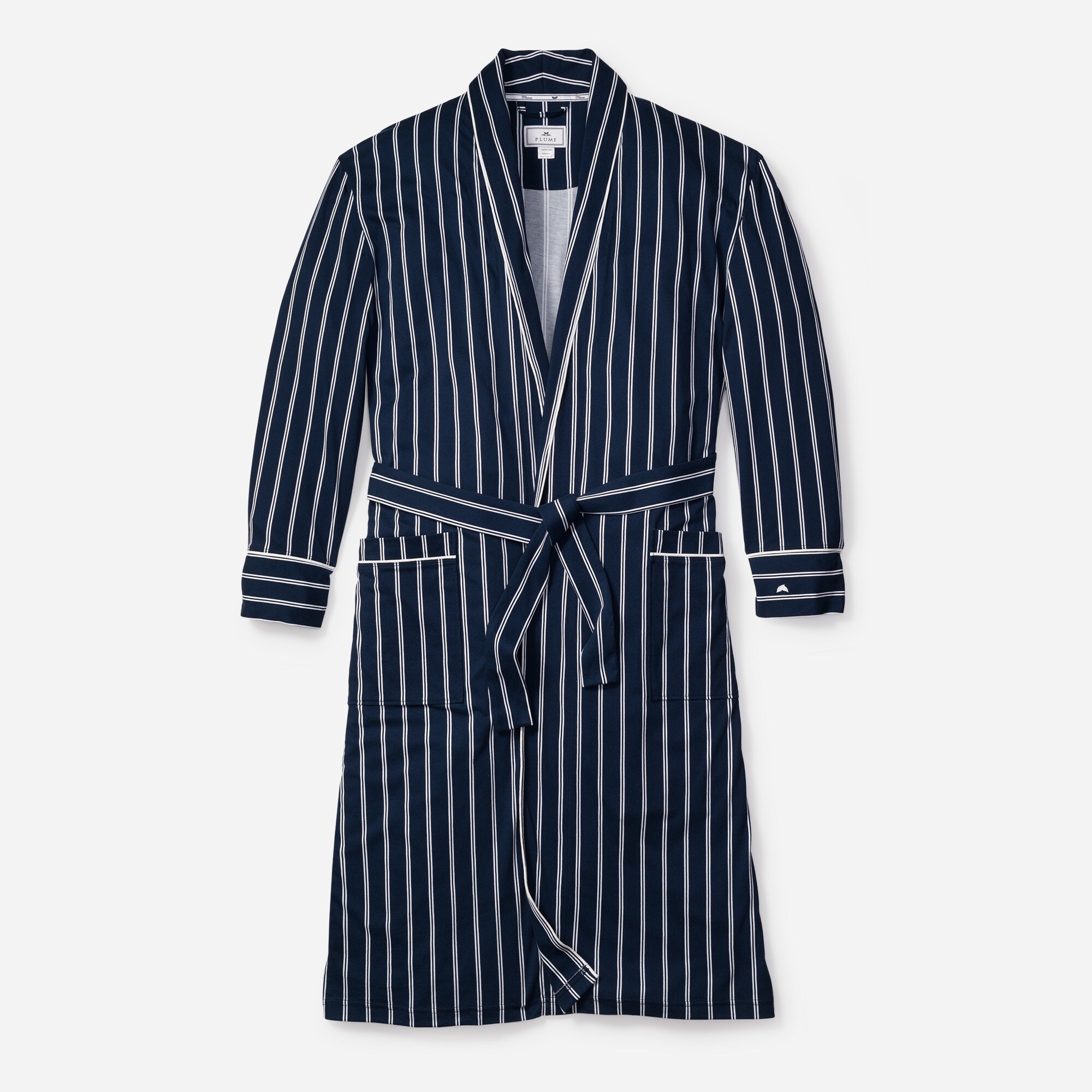  Petite Plume™ men's Pima cotton robe in pinstripe