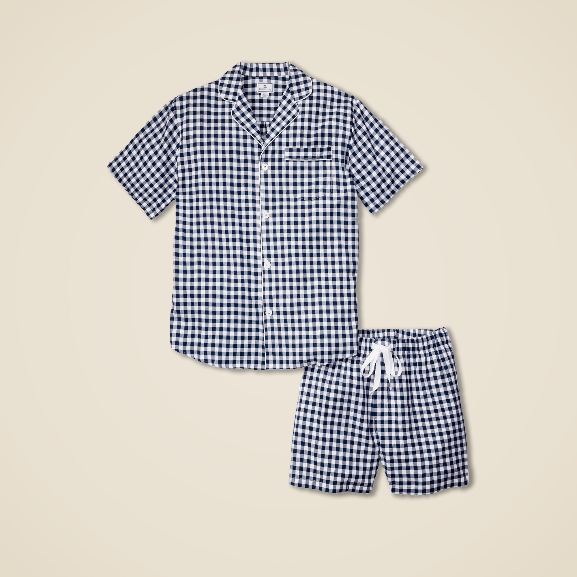 Marvmys Men's Short Sleeve Pajama Set - 2 Piece Lounge Shorts & Top, Blue Plaid, Cotton Blend, With Pockets