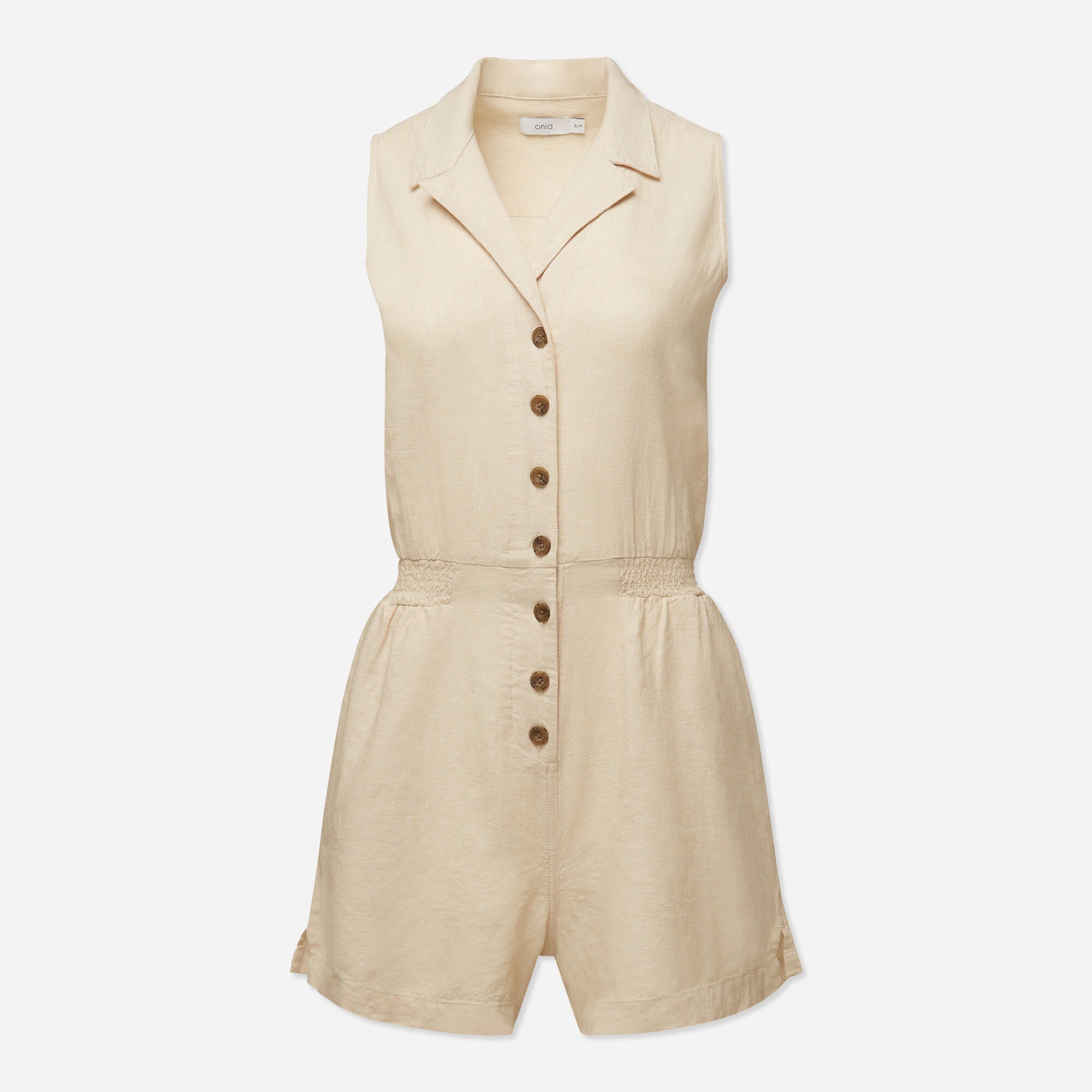 Onia sleeveless button-front linen-blend romper