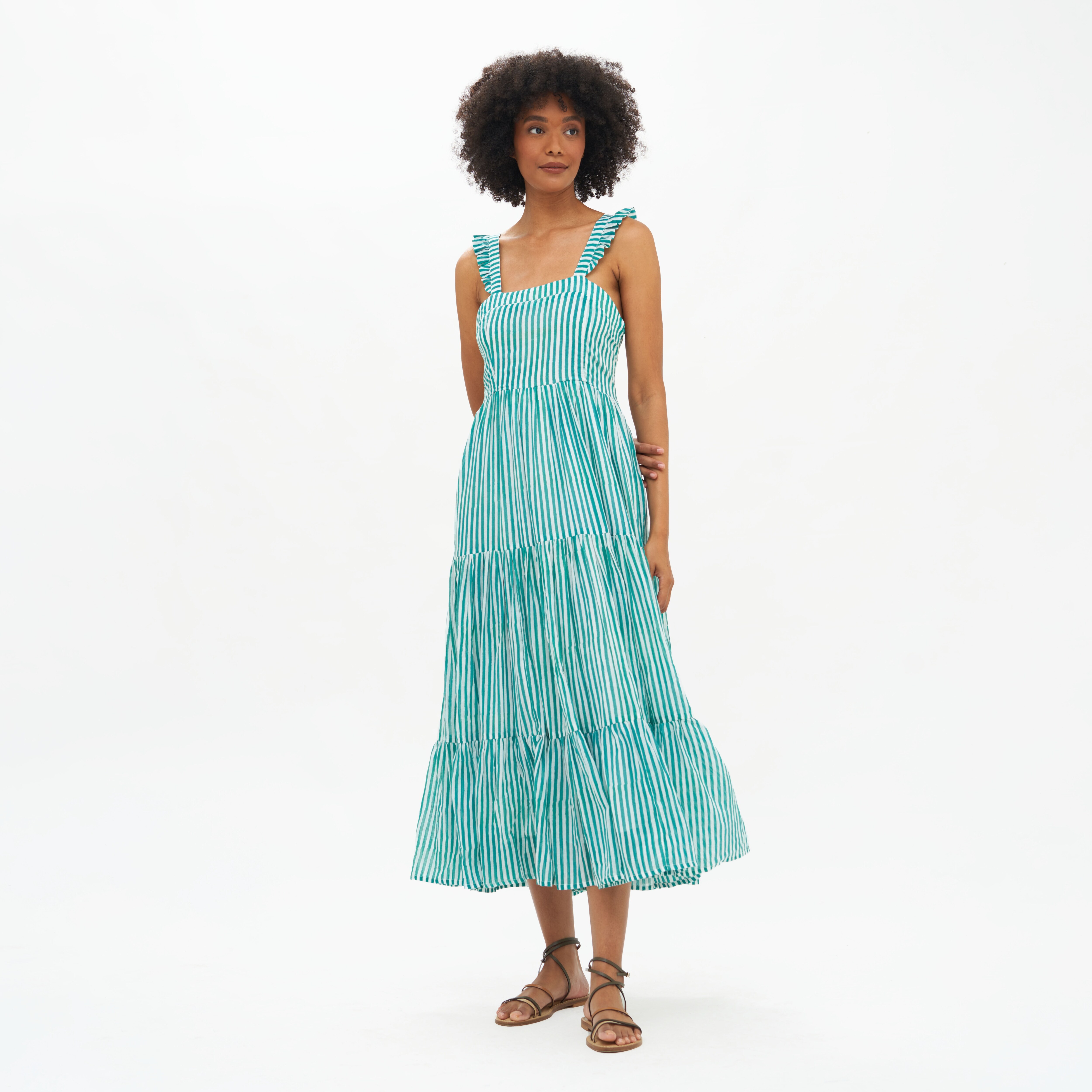 OLIPHANT™ Ruffle Cross-back Midi Dress For Women