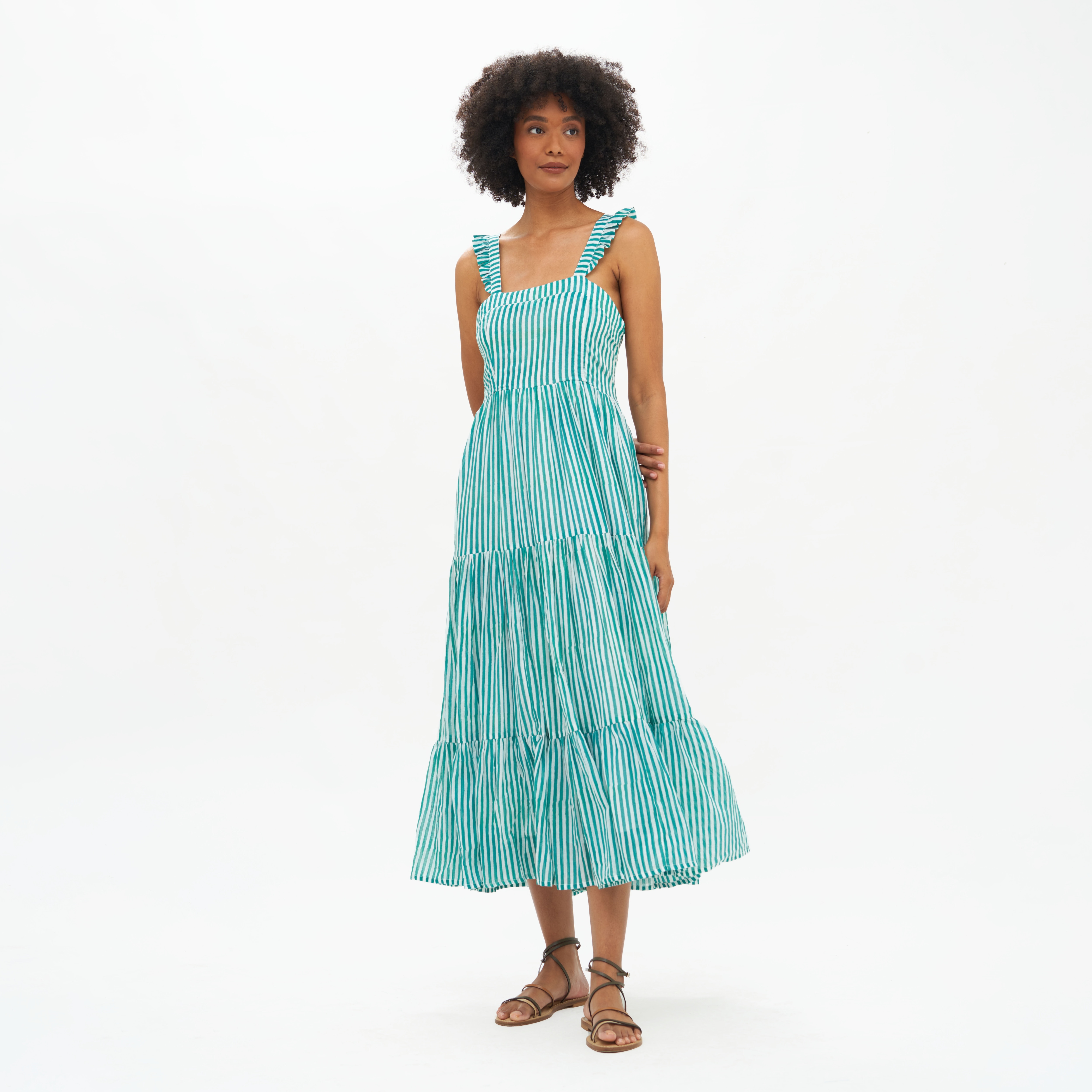 OLIPHANT™ Ruffle Cross-back Midi Dress For Women
