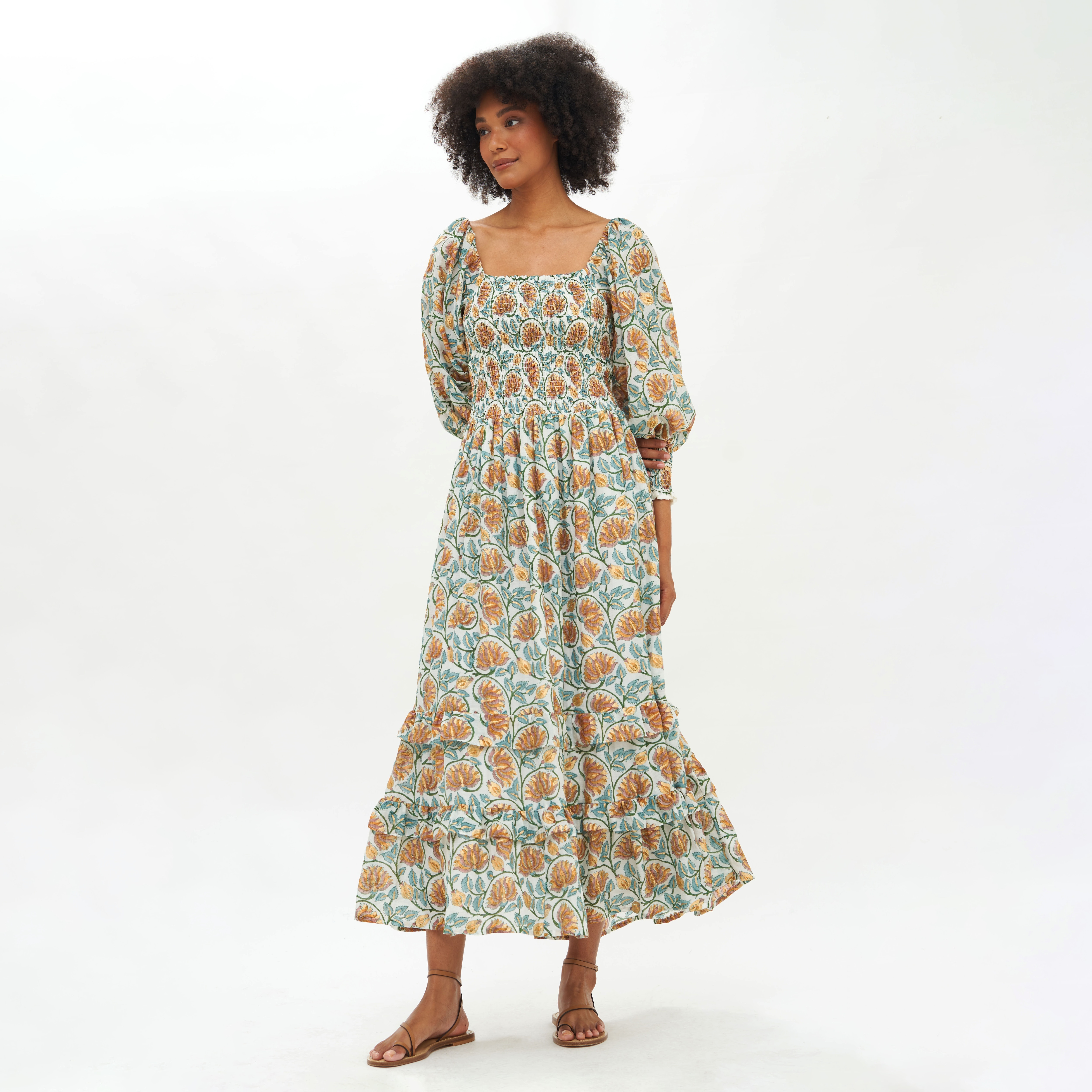 OLIPHANT™ smocked top-ruffle midi dress