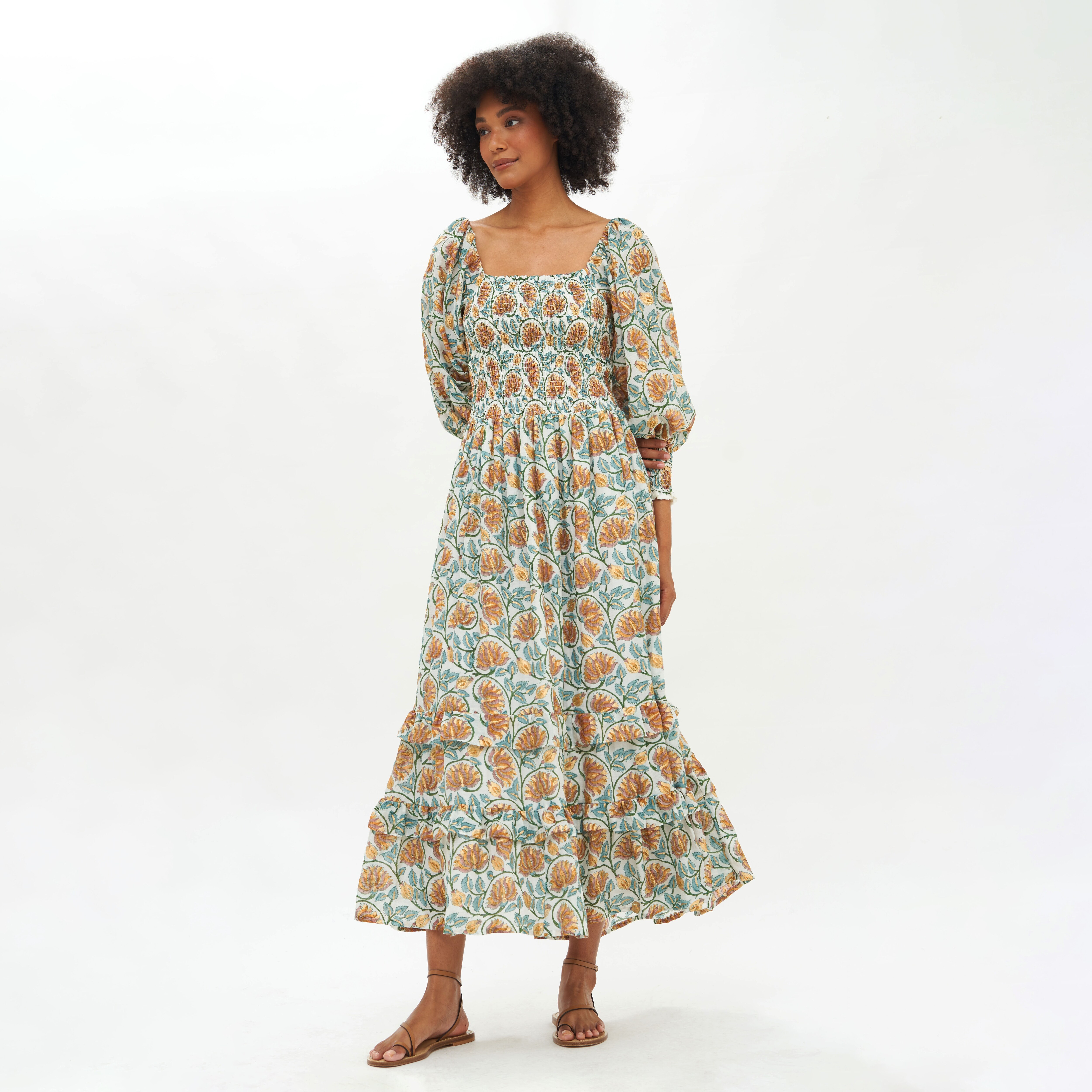 OLIPHANT™ Smocked Top-ruffle Midi Dress For Women