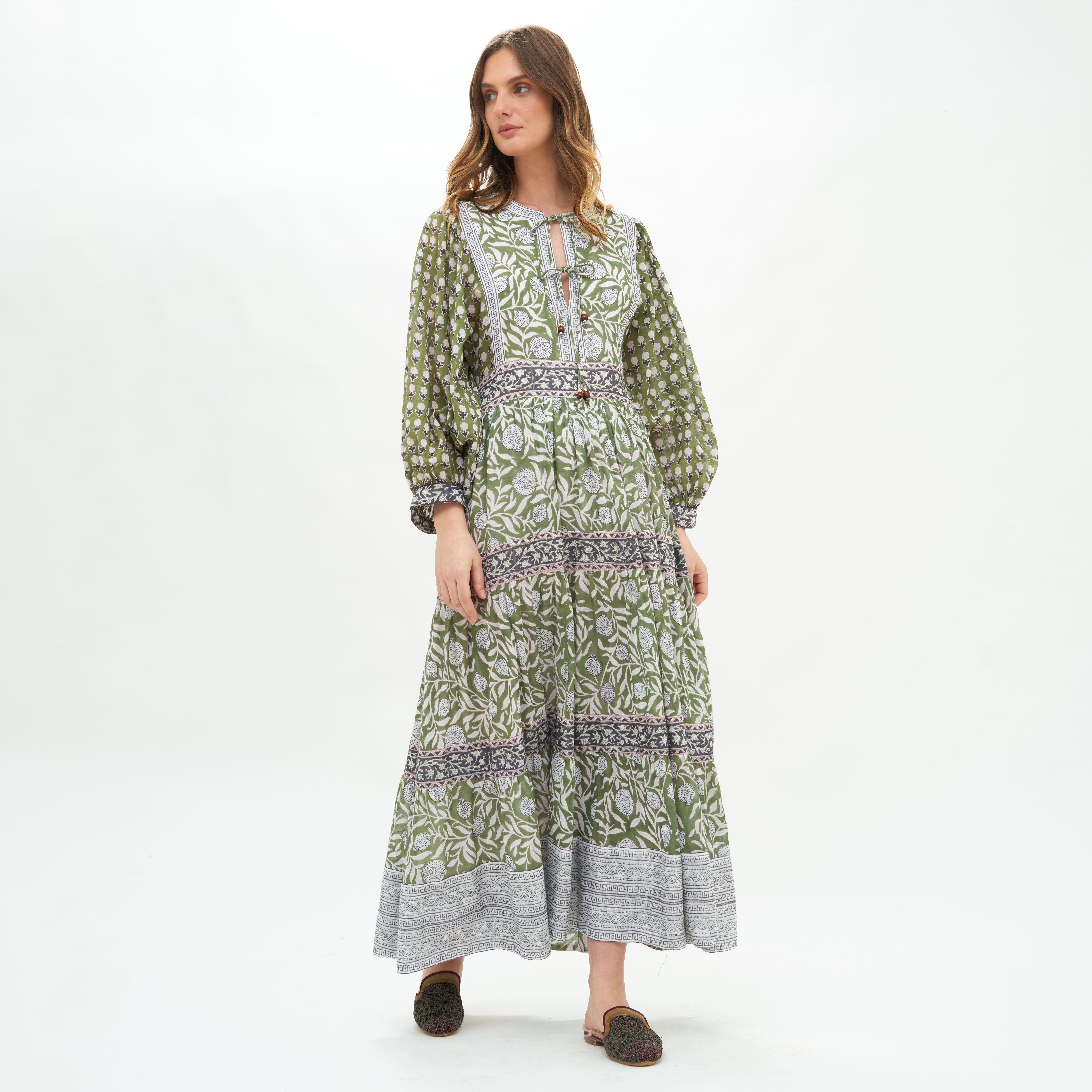 olivia munn green dress V-neck Cuffed Maxi in Salvia Green by Oliphant – Catherine Campbell