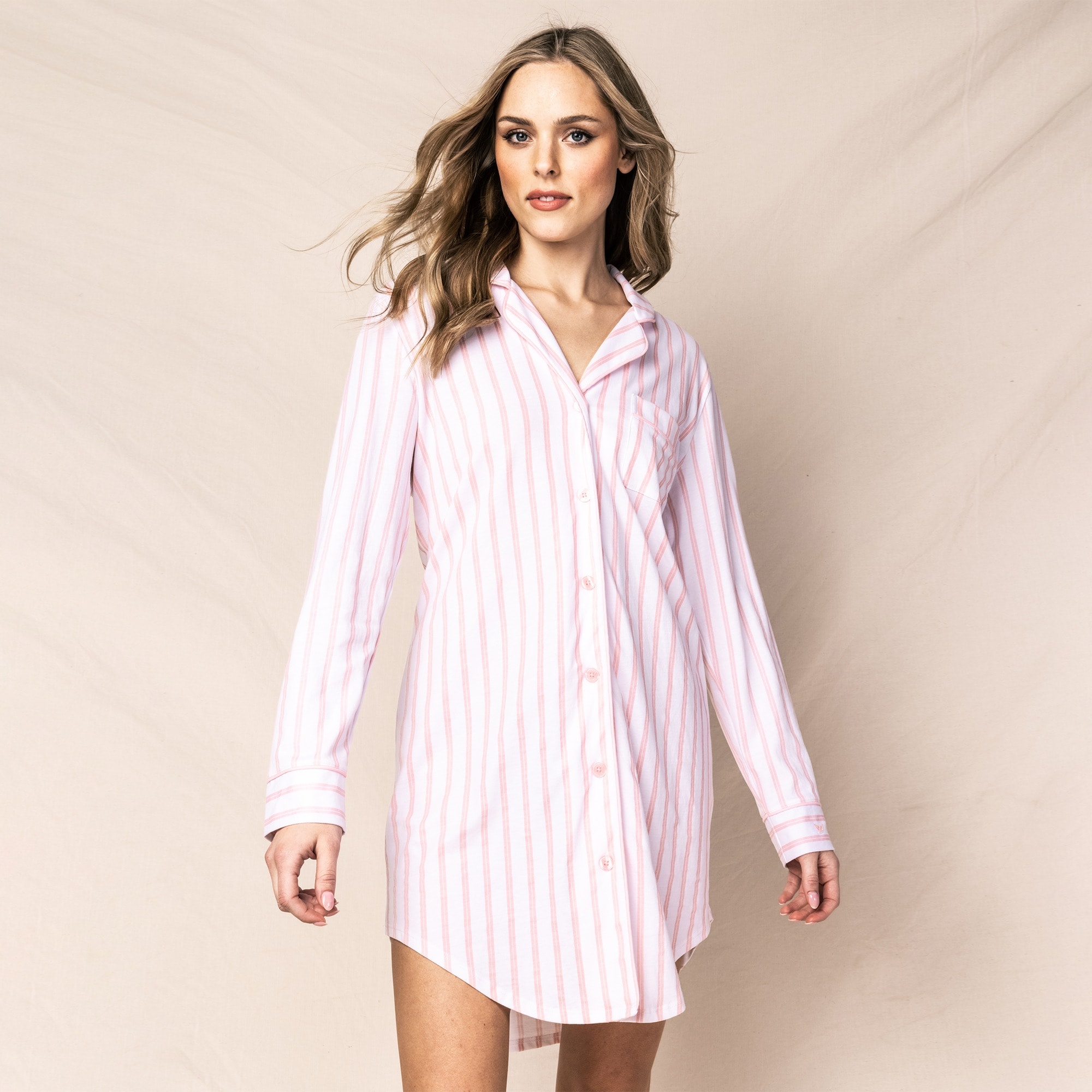 womens Petite Plume&trade; women&apos;s luxe Pima cotton nightshirt in stripe