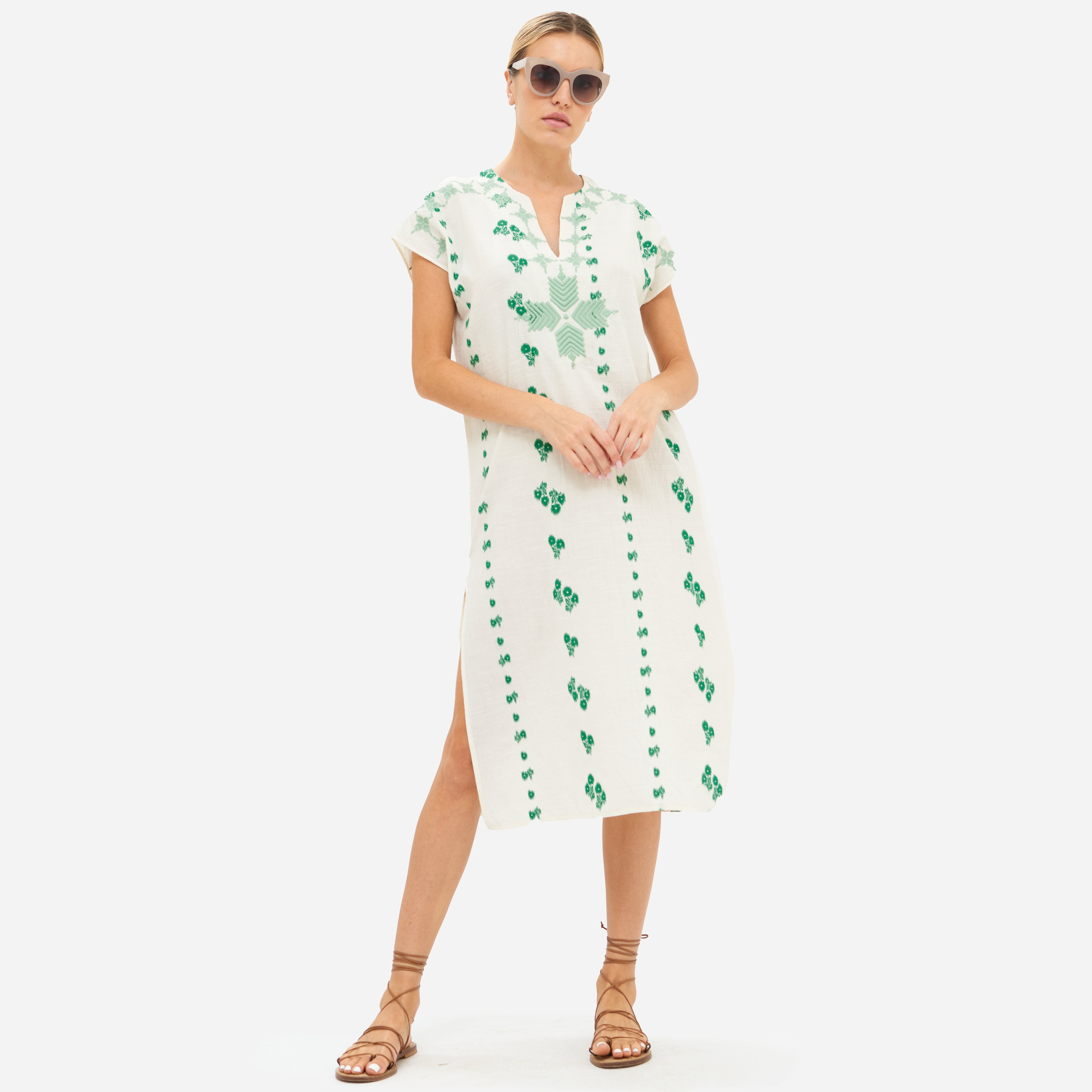 knee length dresses for ladies Zimmermann Maxine Kaftan Midi Dress Cream Black Poster – blueandcream main image 1