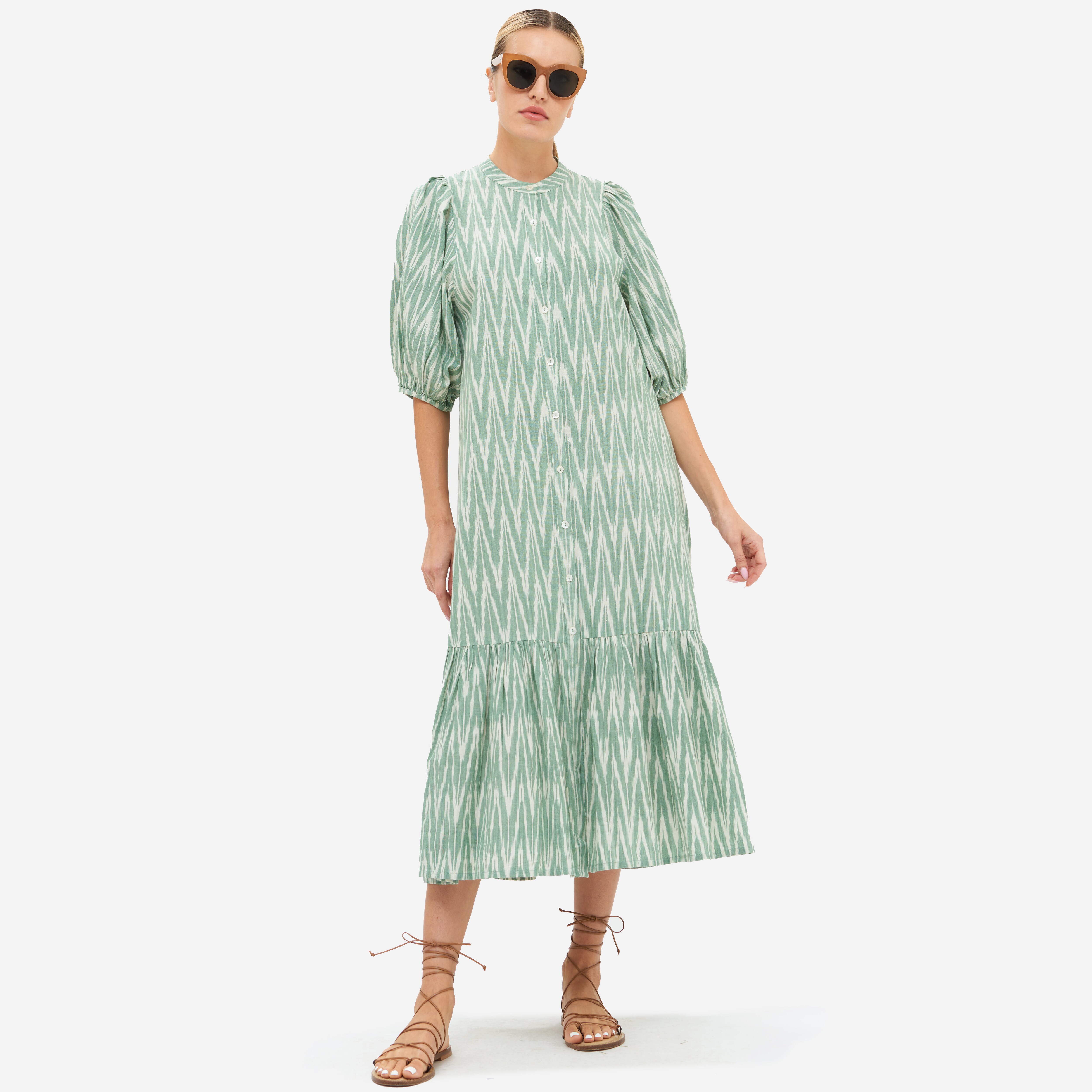 OLIPHANT Button Puff-sleeve Midi Dress For Women