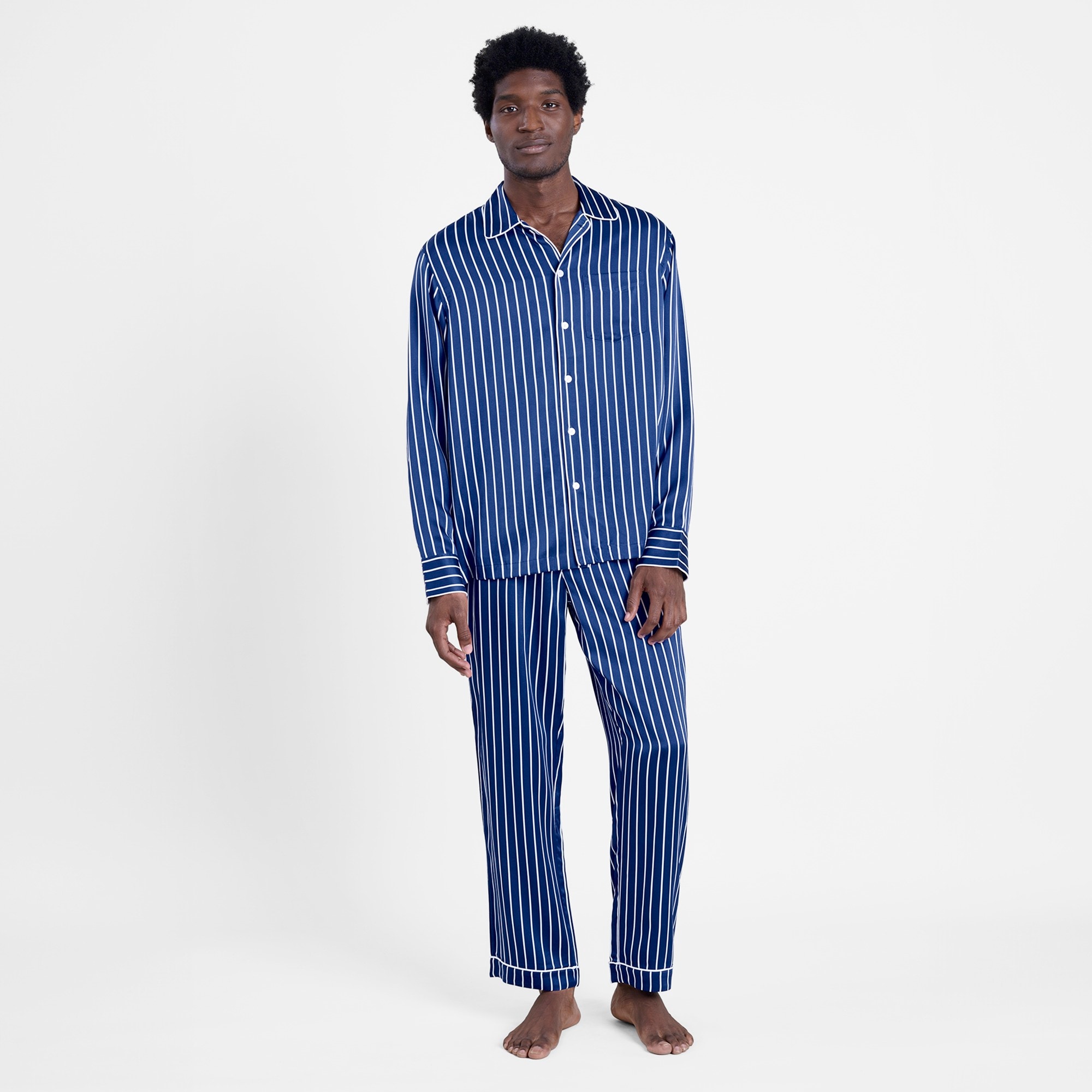 Sleepy Jones men's washable-silk Henry pajama set in stripe