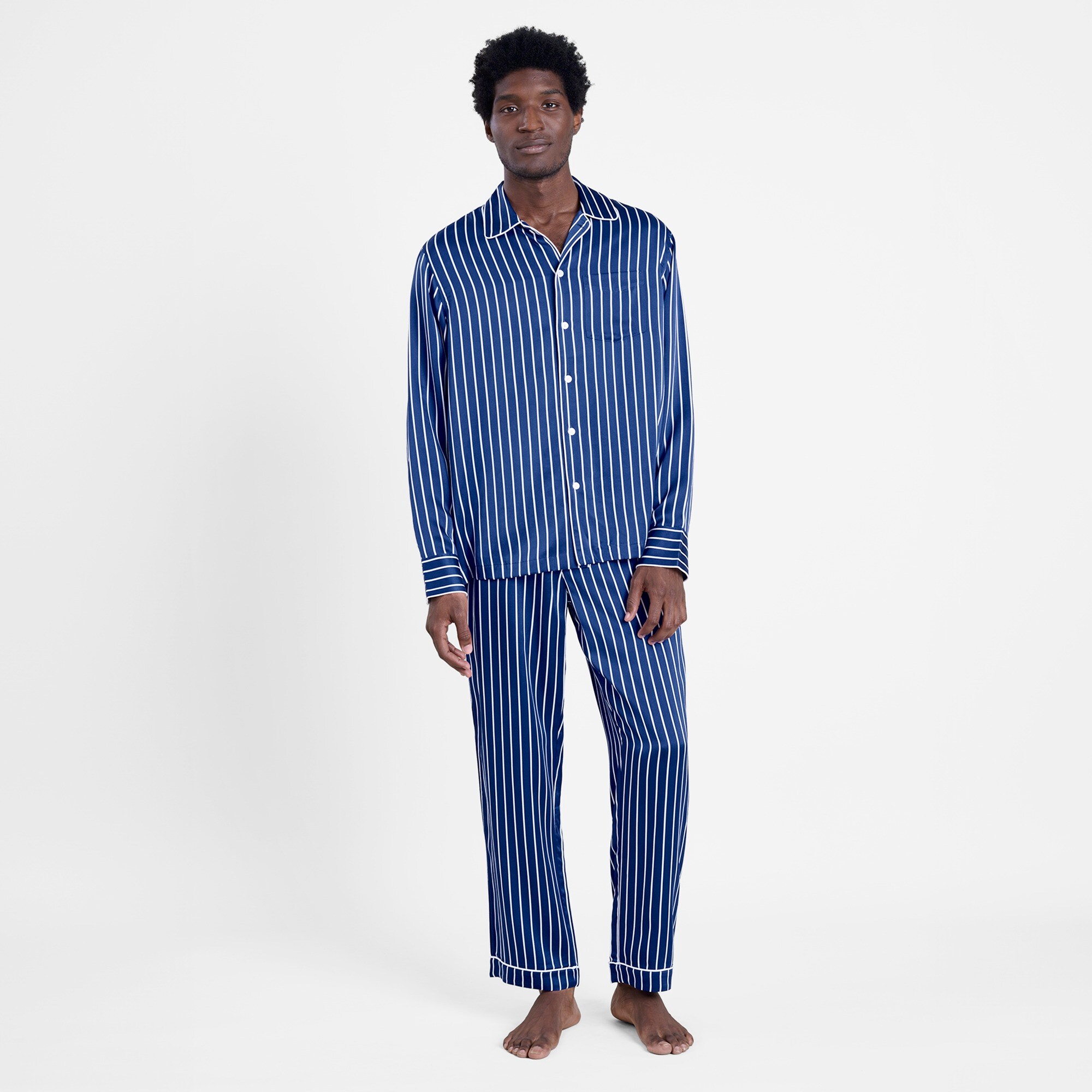 Sleepy Jones Men's Washable-silk Henry Pajama Set In Stripe For Men