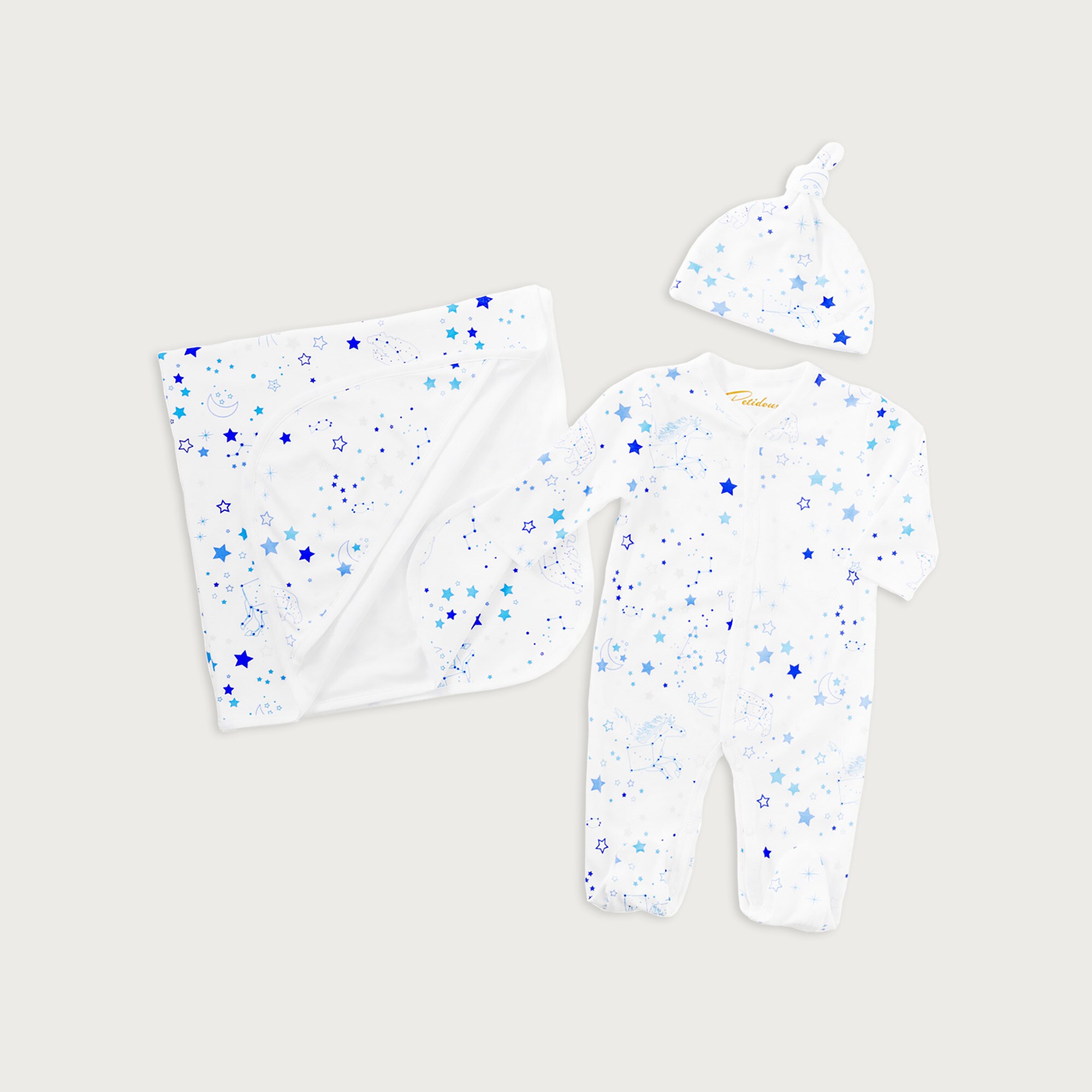  Petidoux babies' Pima cotton one-piece, matching hat and receiving blanket set