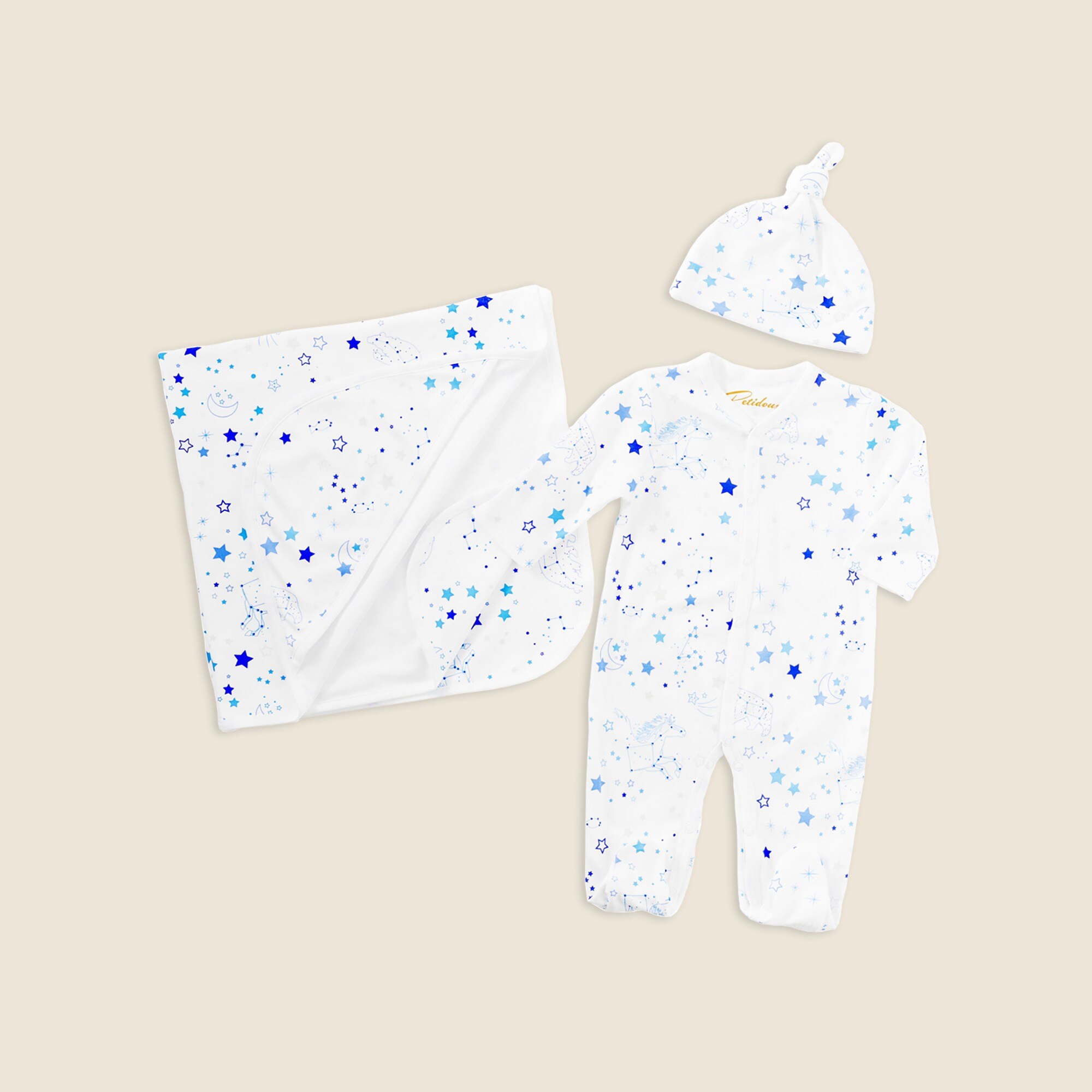 girls Petidoux babies' Pima cotton one-piece, matching hat and receiving blanket set