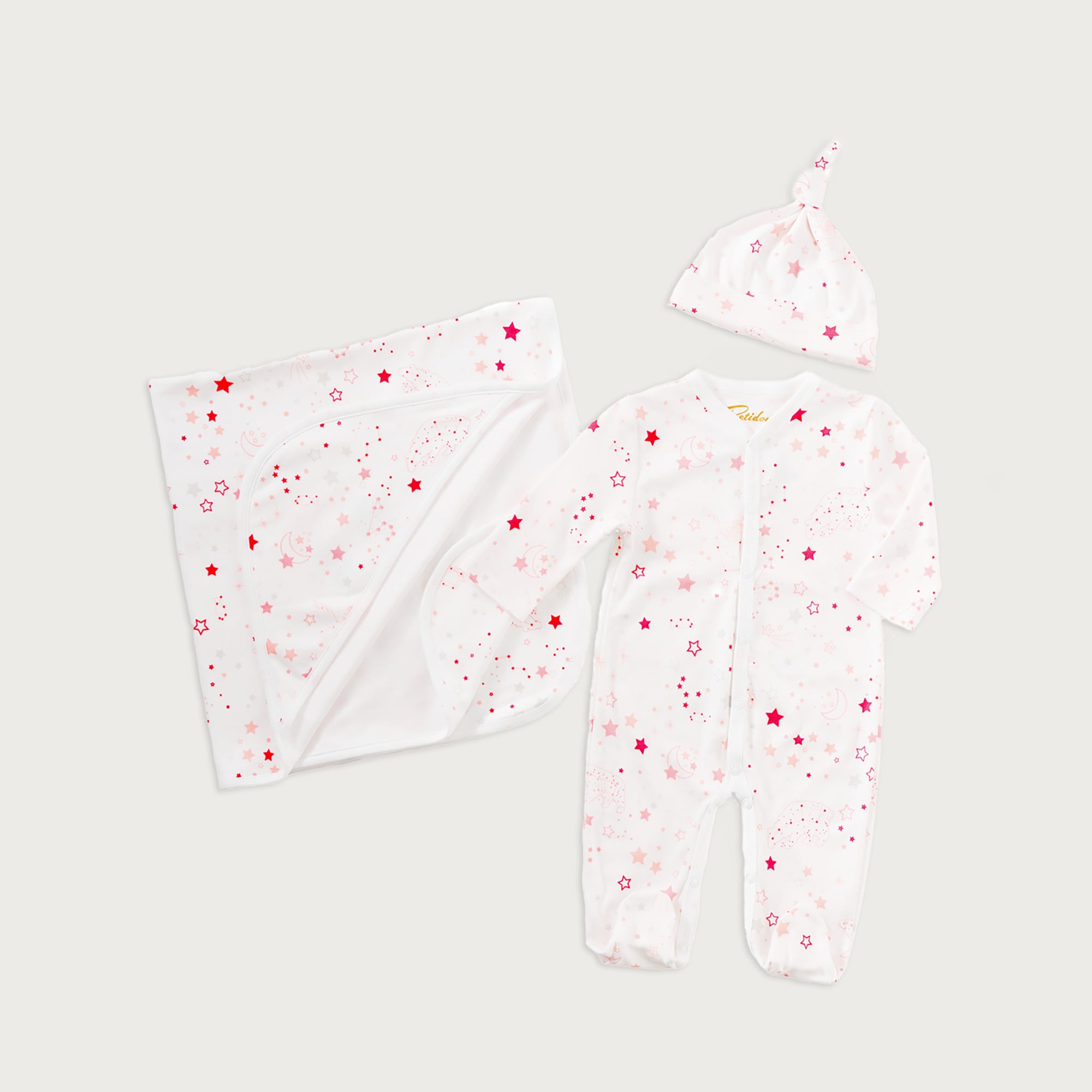  Petidoux babies' Pima cotton one-piece, matching hat and receiving blanket set