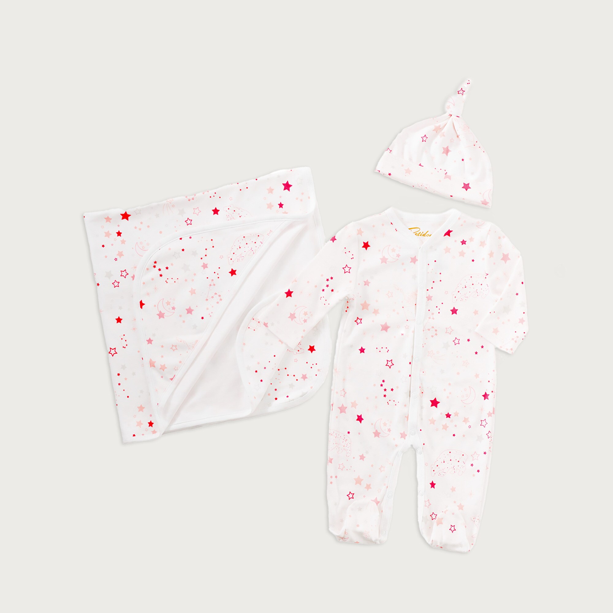 Petidoux babies' Pima cotton one-piece, matching hat and receiving blanket set