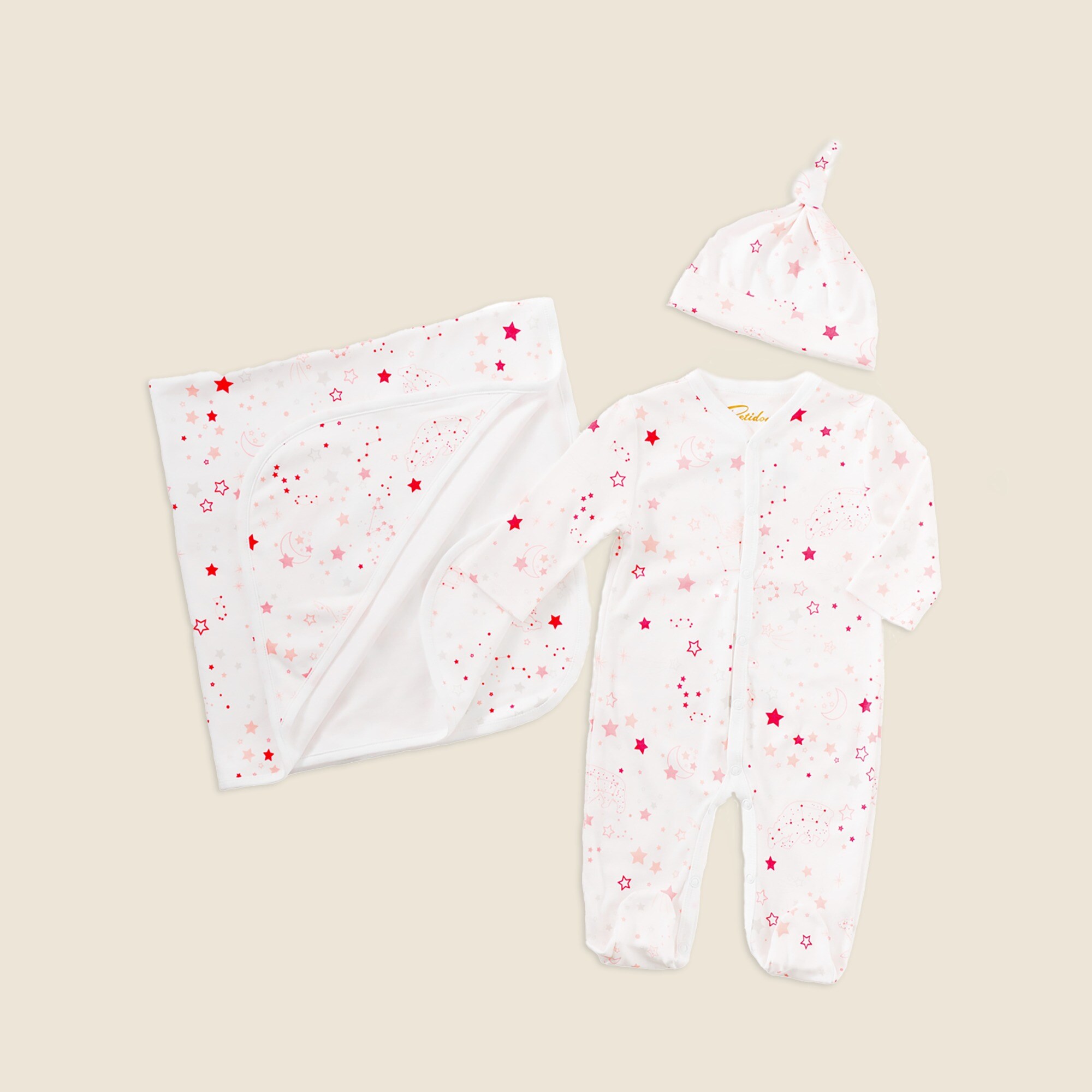 girls Petidoux babies' Pima cotton one-piece, matching hat and receiving blanket set