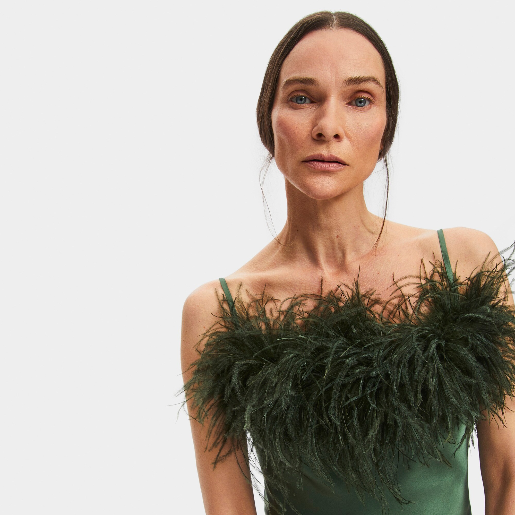 SLEEPER Boheme slip dress with feathers