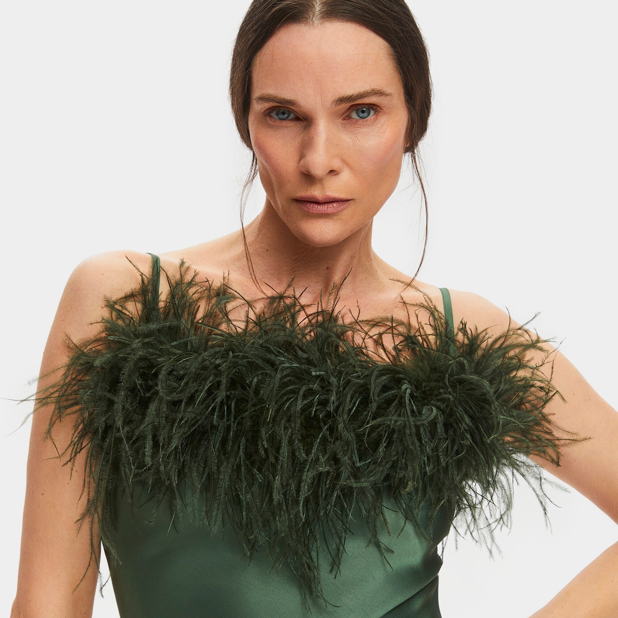 SLEEPER Boheme slip dress with feathers