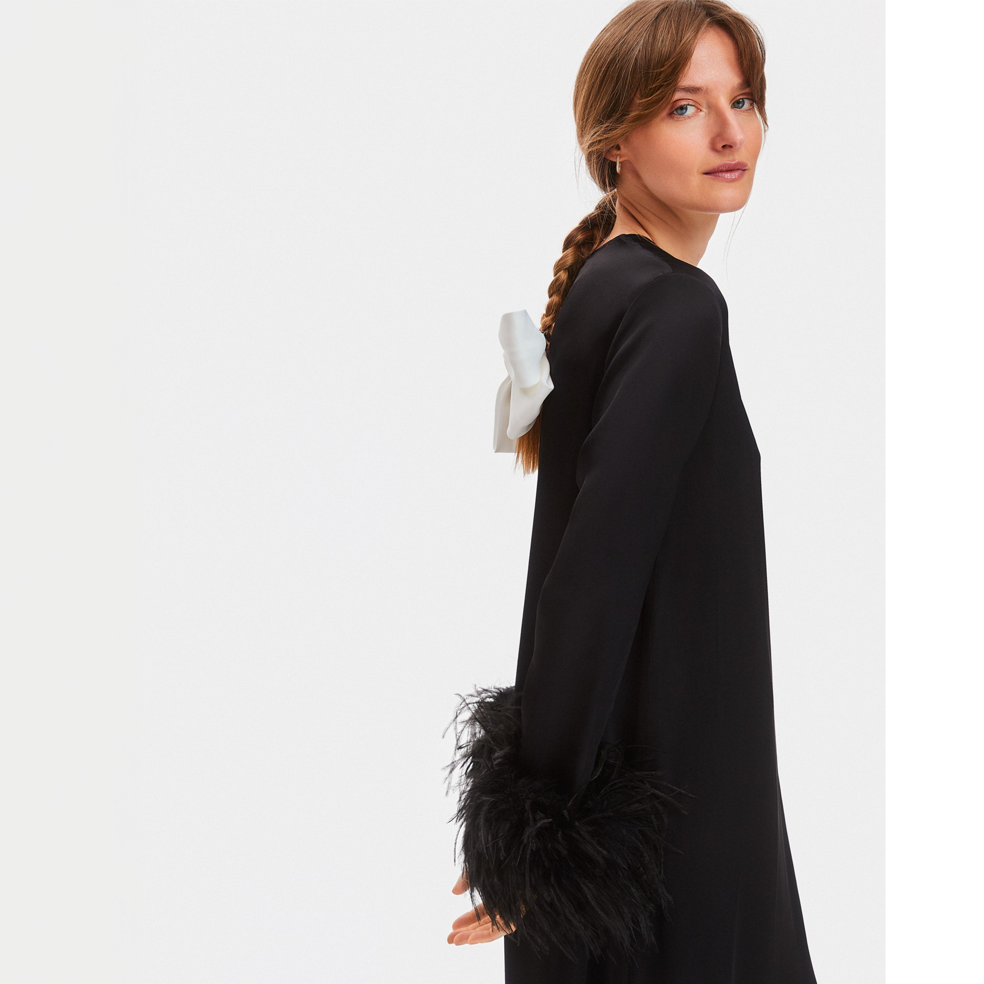 princess polly baby blue dress Crystal Feather Long Sleeve Ruffle Detail Dress Black main image 0