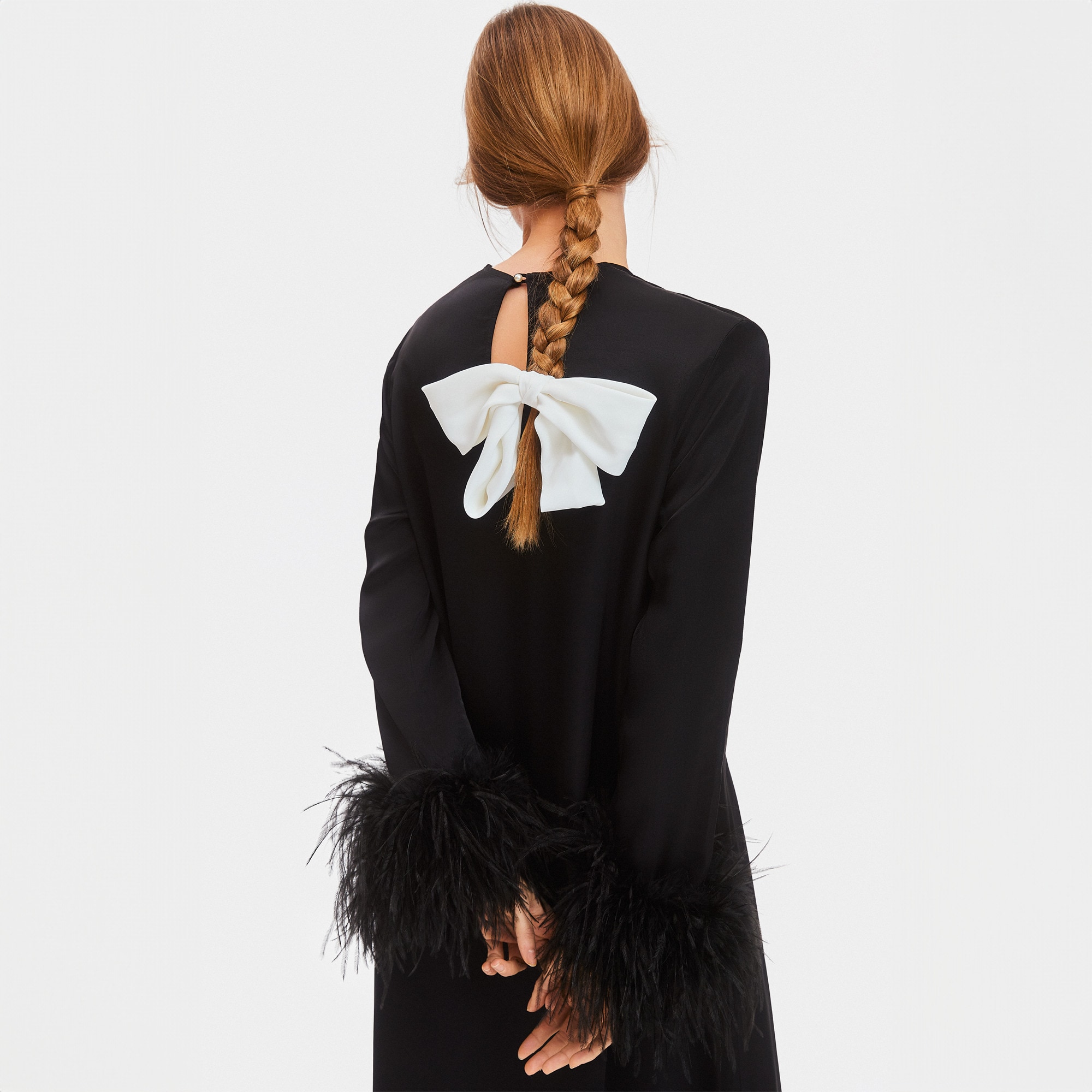 SLEEPER Suzi maxi dress with detachable feather boa