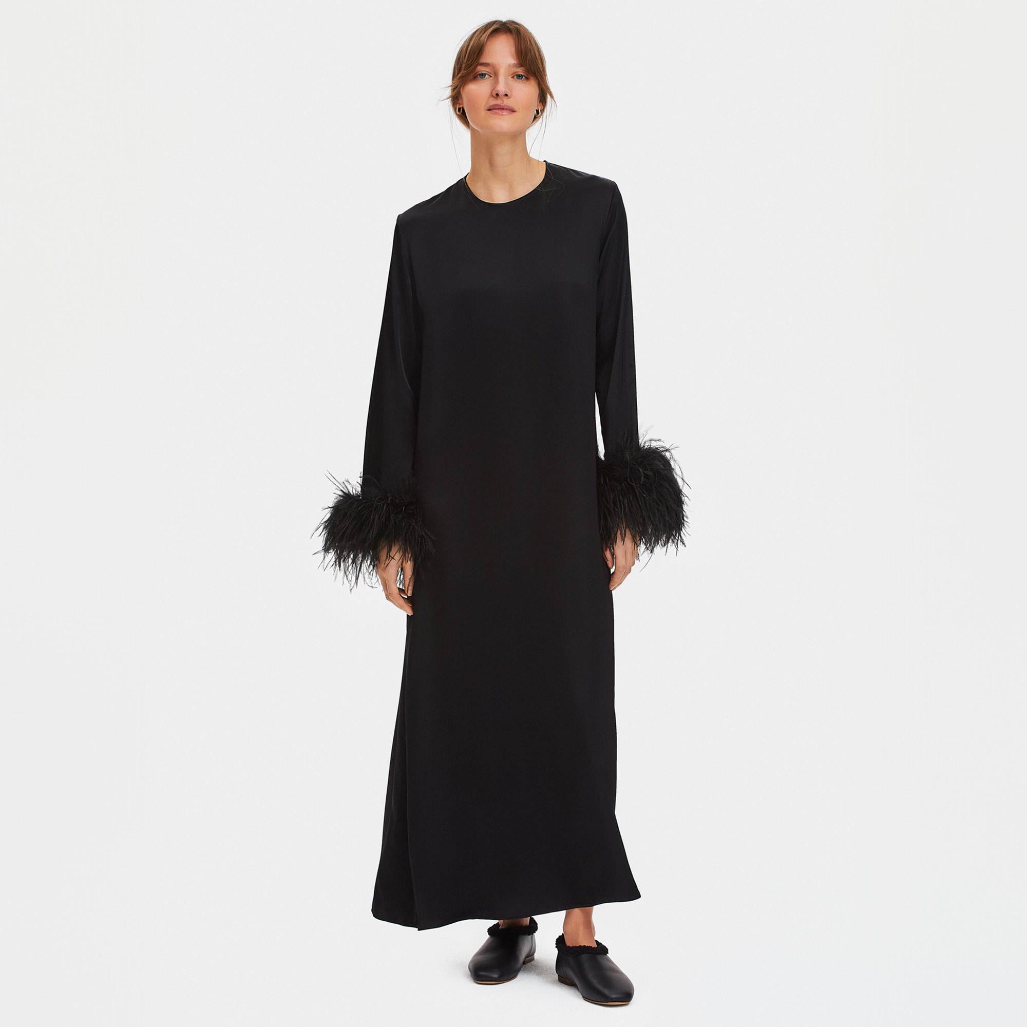SLEEPER Suzi Maxi Dress With Detachable Feather Boa For Women SLEEPER Suzi Maxi Dress With Detachable Feather Boa For Women
