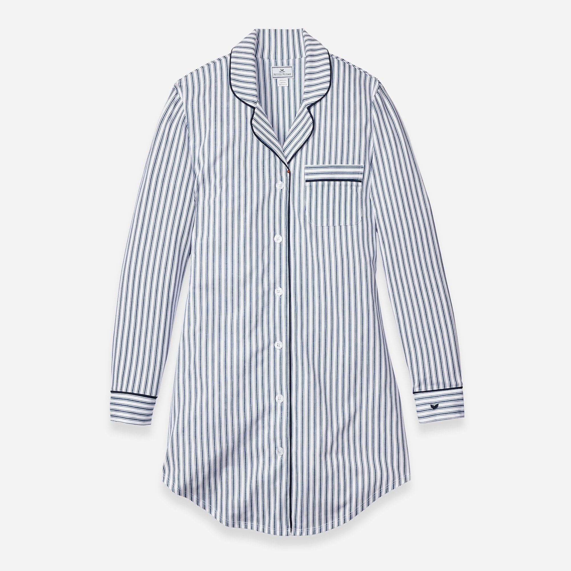  Petite Plume&trade; women's nightshirt in luxe Pima cotton with french ticking