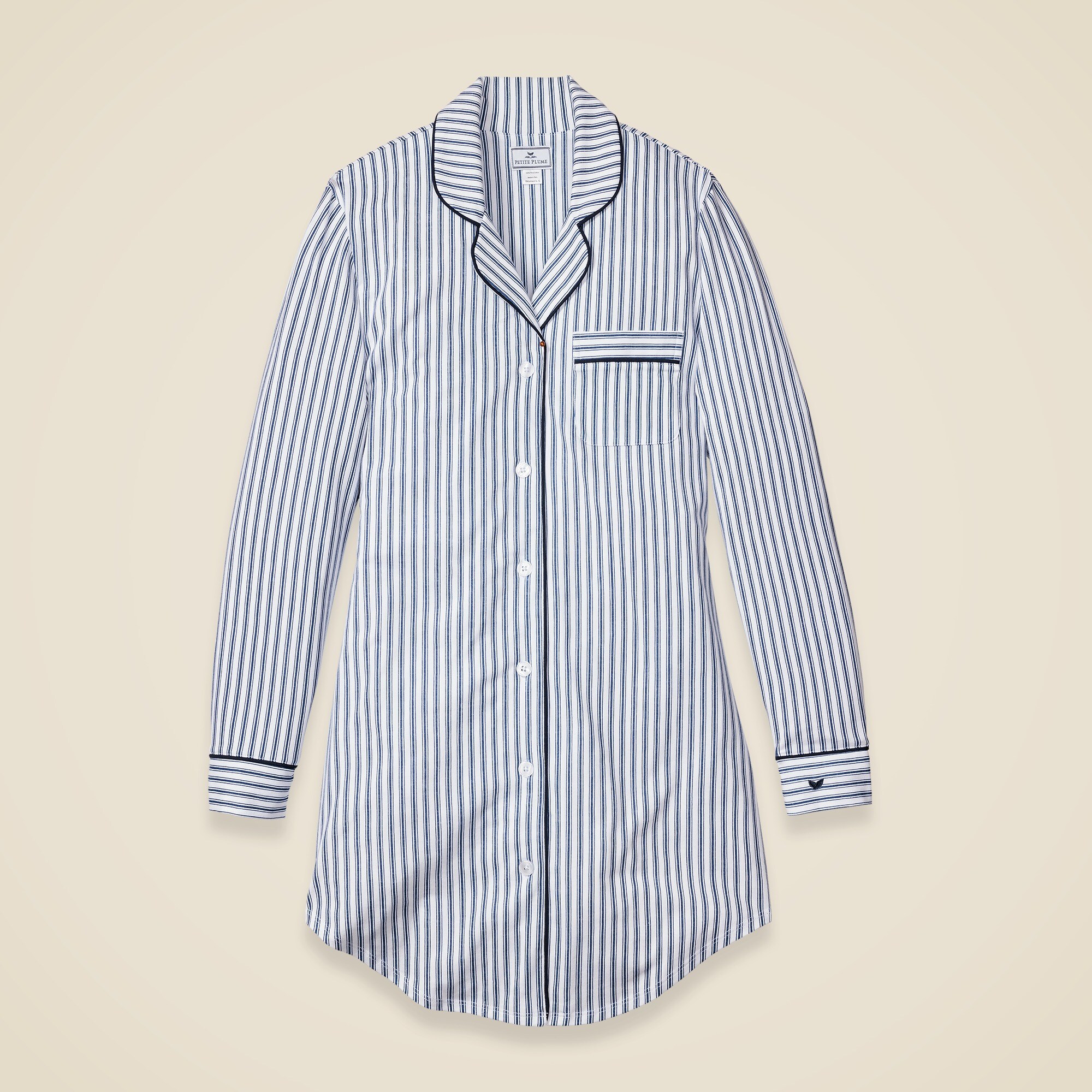  Petite Plume&trade; women's nightshirt in luxe Pima cotton with french ticking