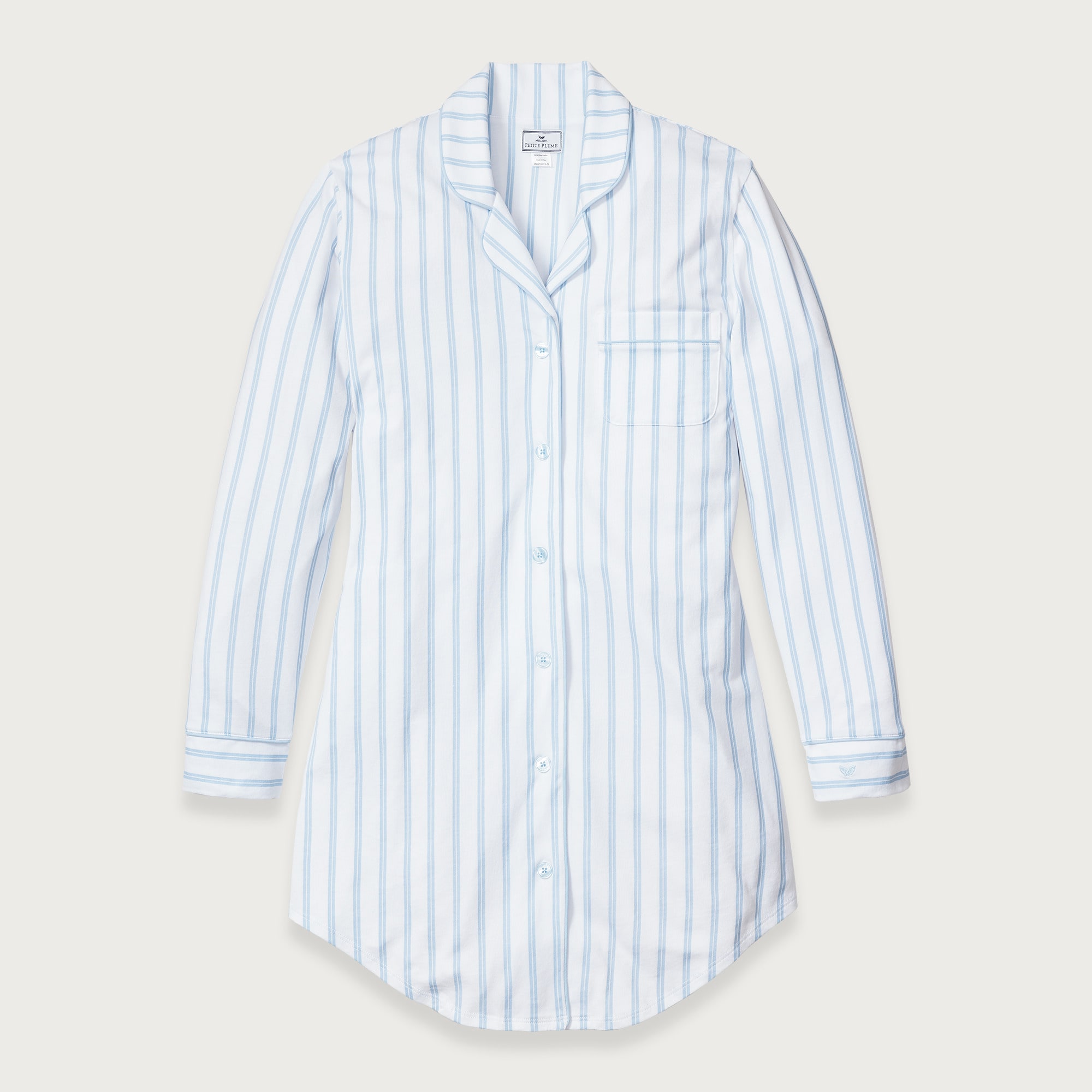Petite Plume™ women's nightshirt in luxe Pima cotton with french ticking