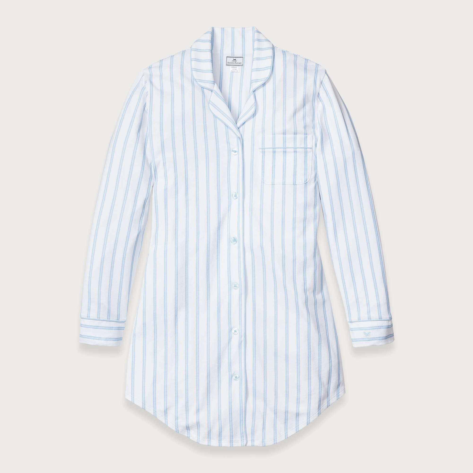 Petite Plume™ women's nightshirt in luxe Pima cotton with french ticking