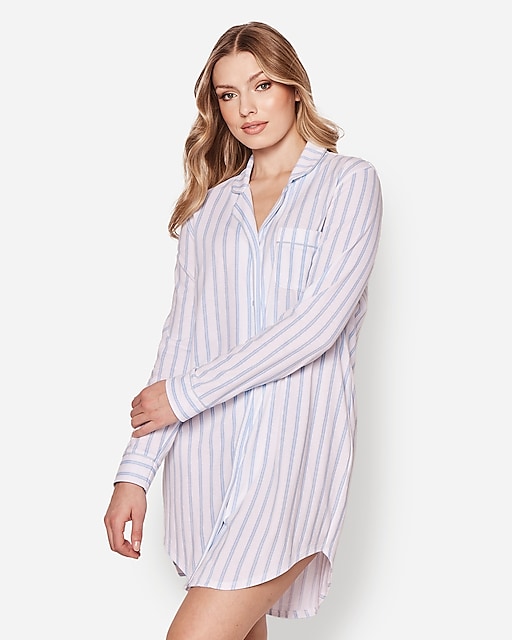 womens Petite Plume&trade; women's nightshirt in luxe Pima cotton stripe