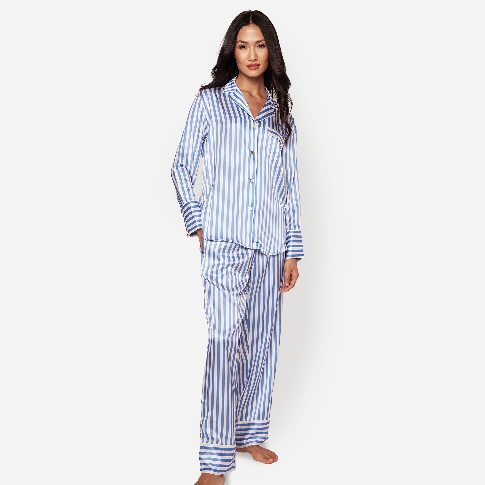 womens Petite Plume&trade; women's pajama set in mulberry silk stripe