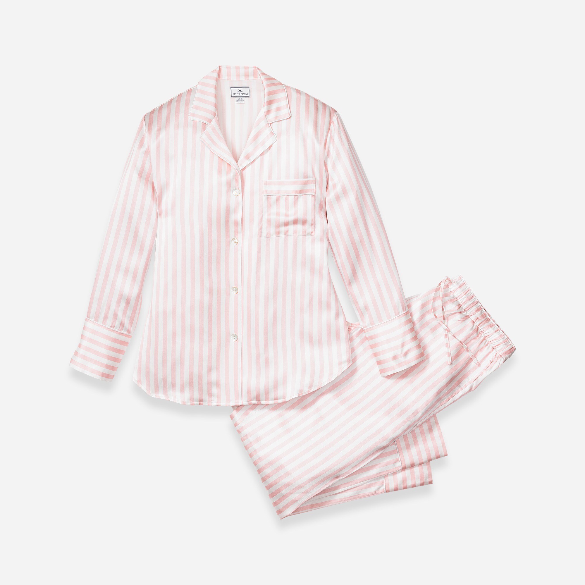 Petite Plume™ women's pajama set in mulberry silk stripe