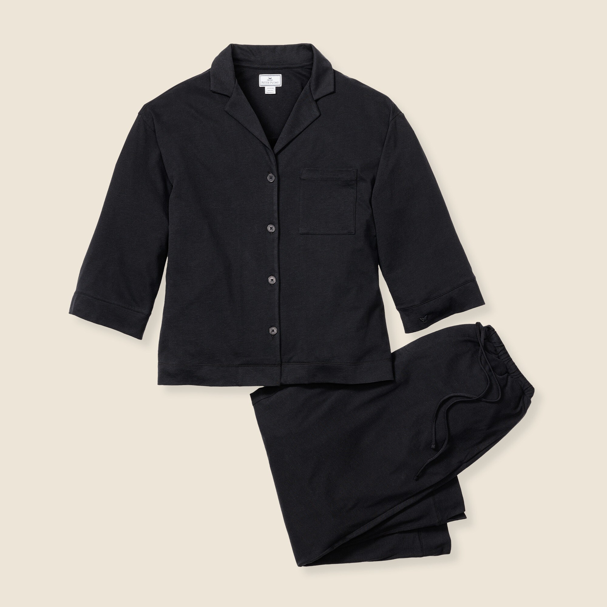 womens Petite Plume&trade; women's Pima cotton Olivia wide-leg pajama set