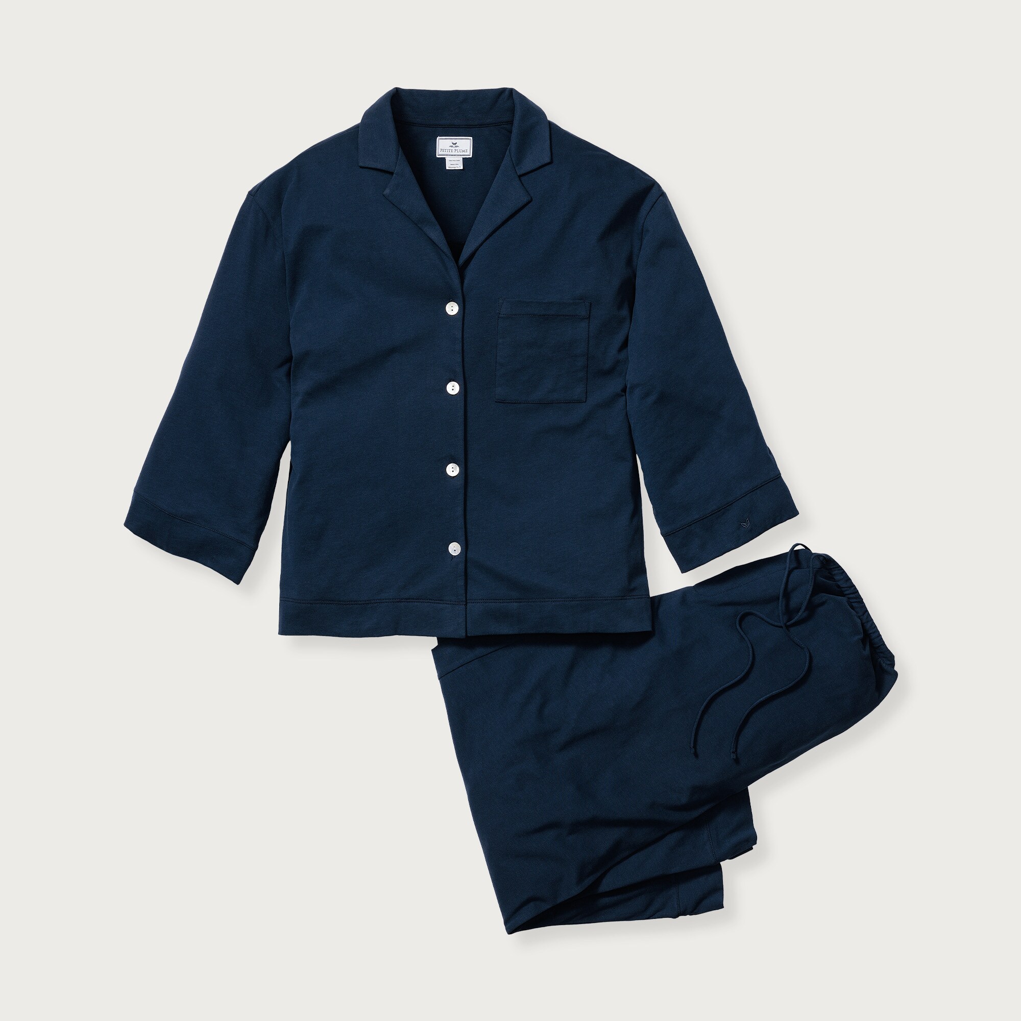 womens Petite Plume&trade; women's Pima cotton Olivia wide-leg pajama set