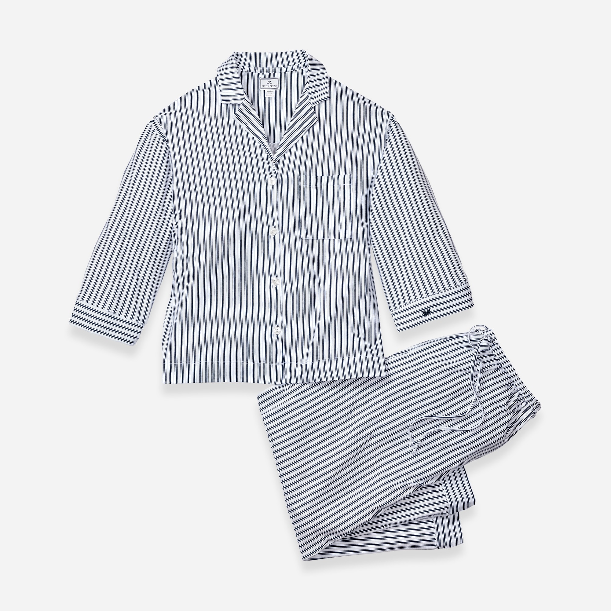 womens Petite Plume&trade; women's wide-leg pajama set in luxe Pima cotton stripe