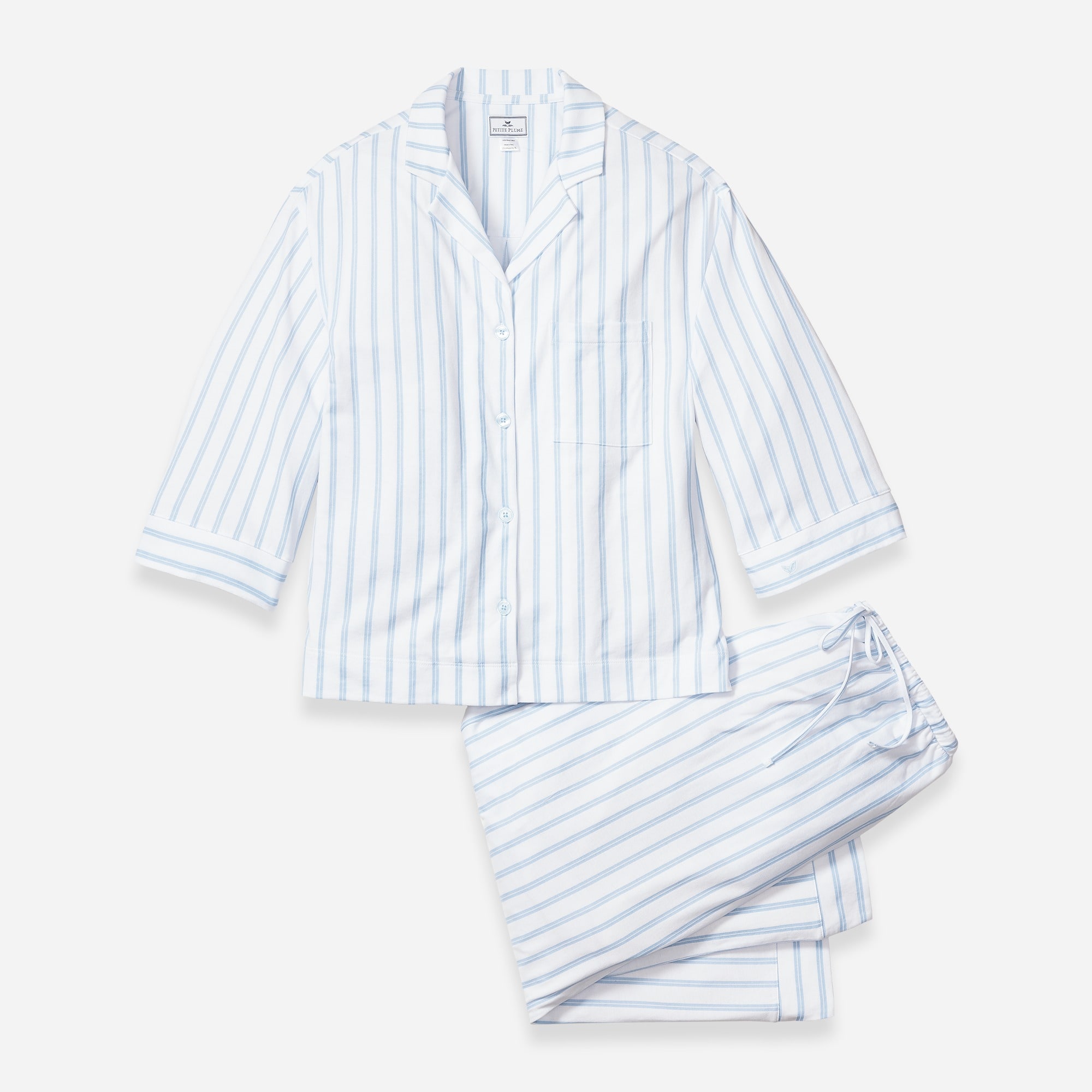 womens Petite Plume&trade; women's wide-leg pajama set in luxe Pima cotton