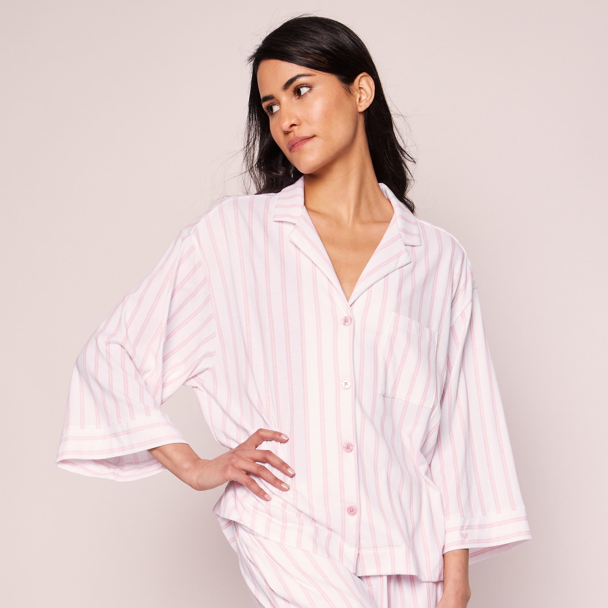 womens Petite Plume&trade; women's wide-leg pajama set in luxe Pima cotton