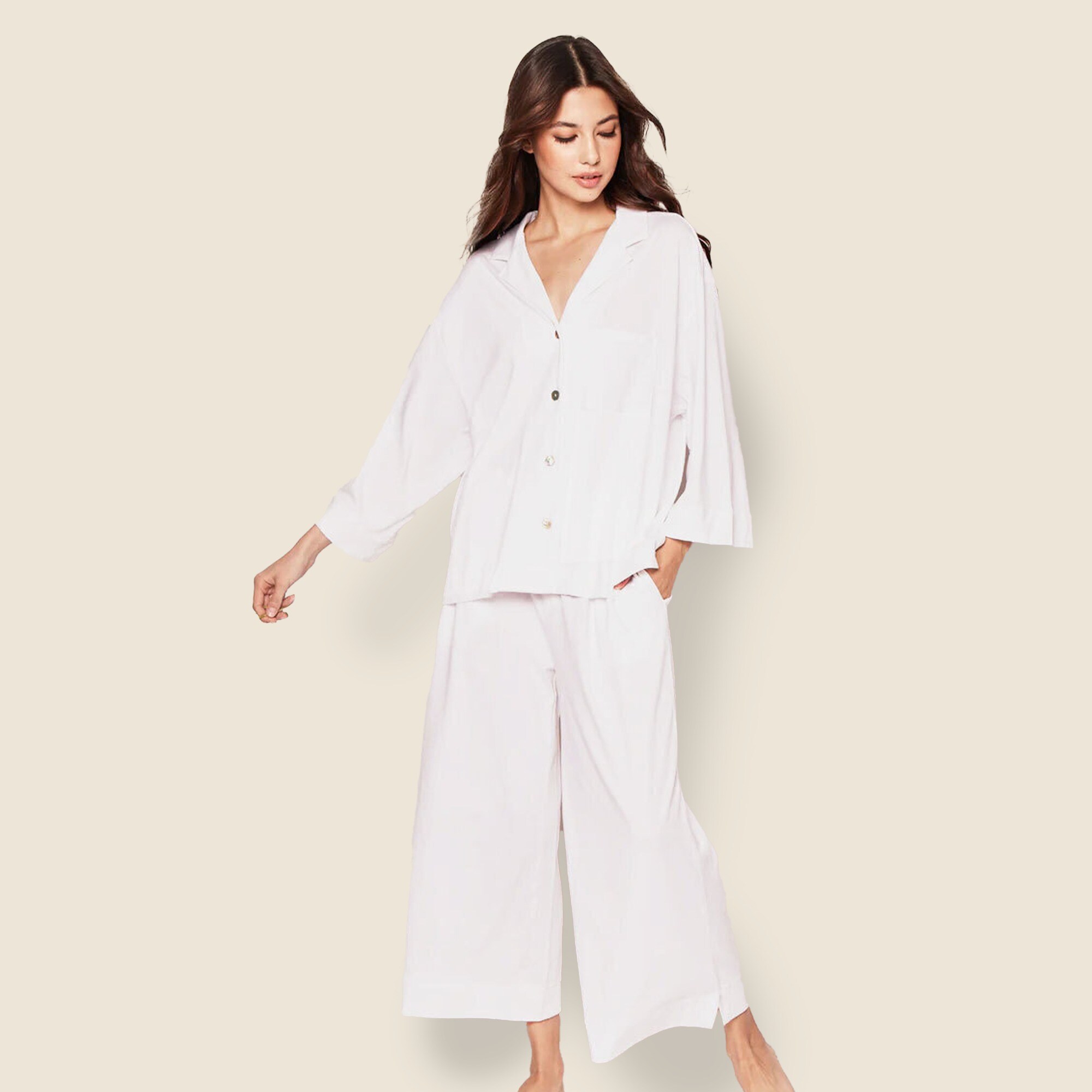 Petite Plume™ women's Pima cotton Olivia wide-leg pajama set