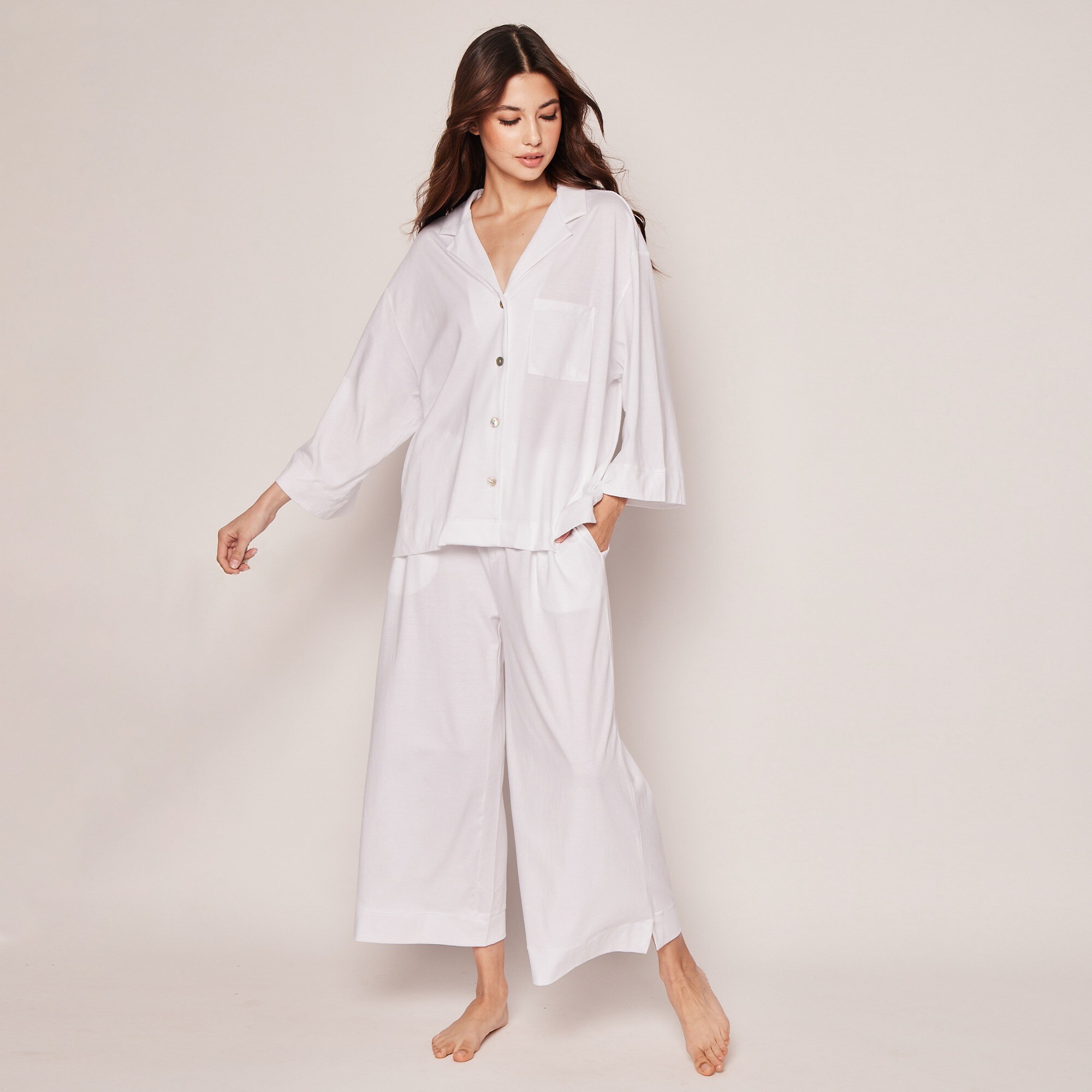 Petite Plume™ women's Pima cotton Olivia wide-leg pajama set