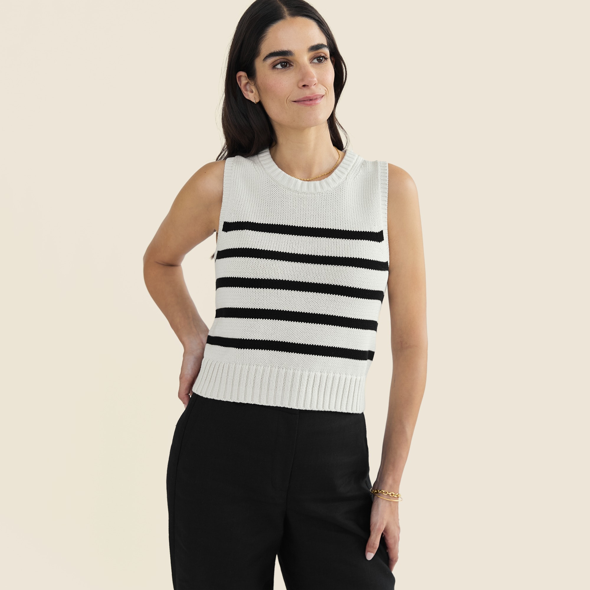 トップス YOKE 22SS Printed Cotton Crewneck Vest Crewneck Vest In Linen For Women | J.Crew