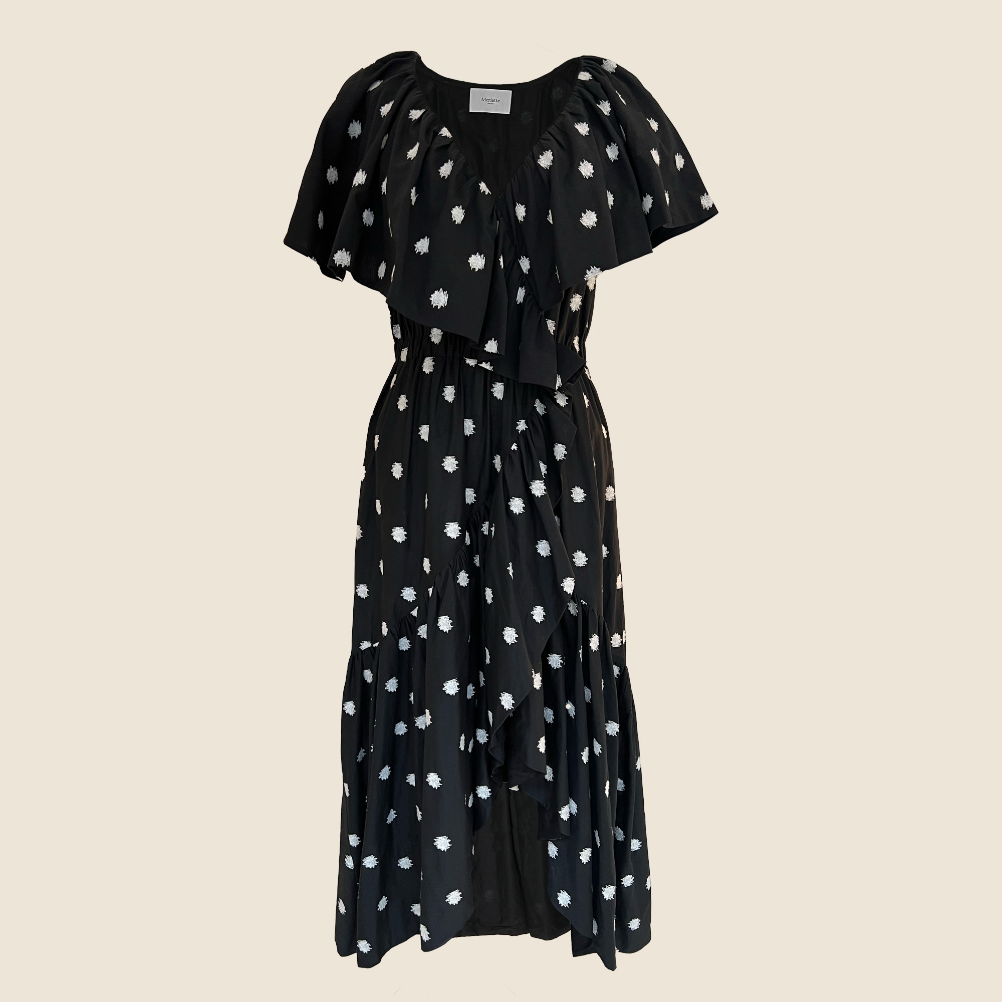 Merlette Loris dress in ikat embroidered dot