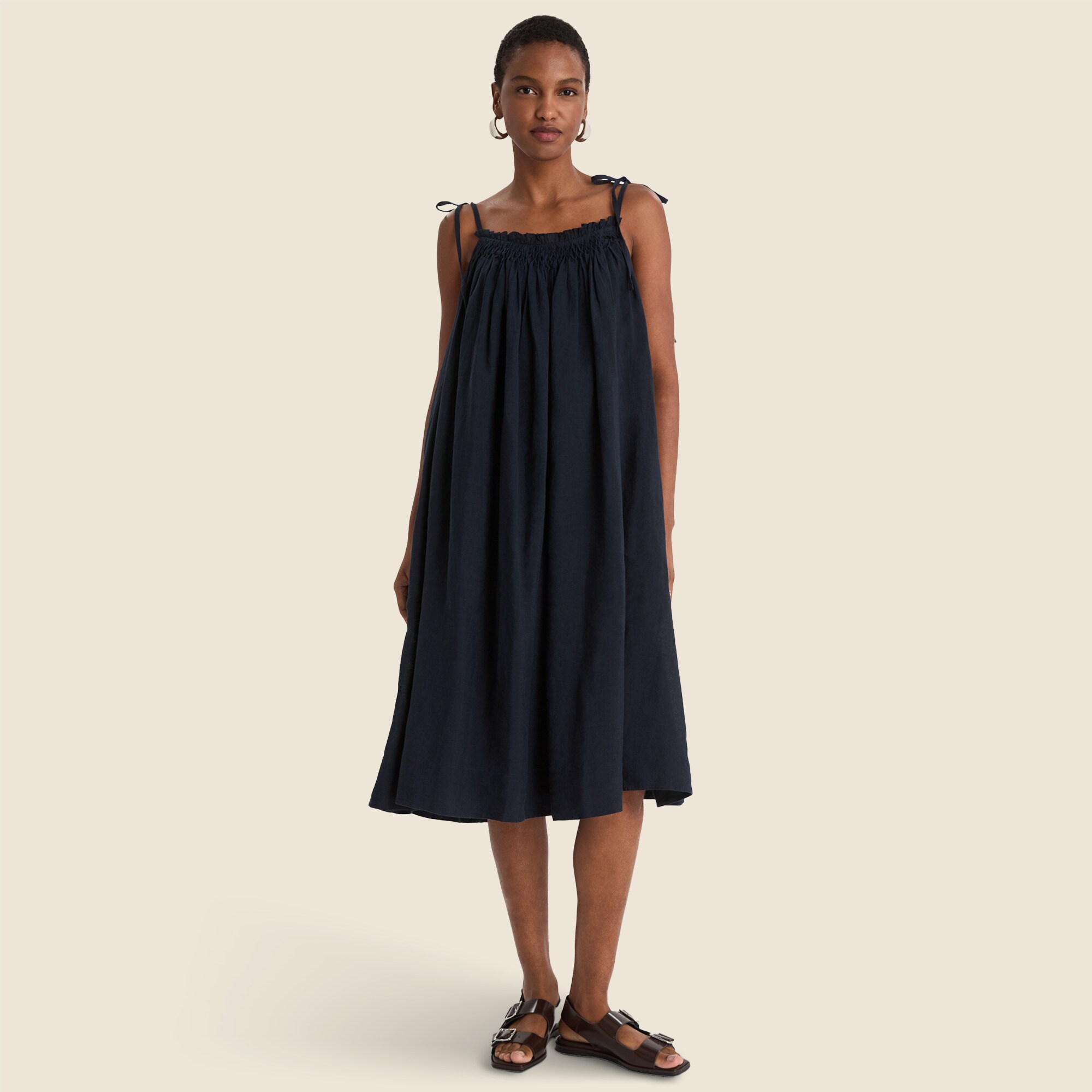 midi linen dress blue stripe Serene Stunner 100% Cotton Blue Stripe Midi Dress