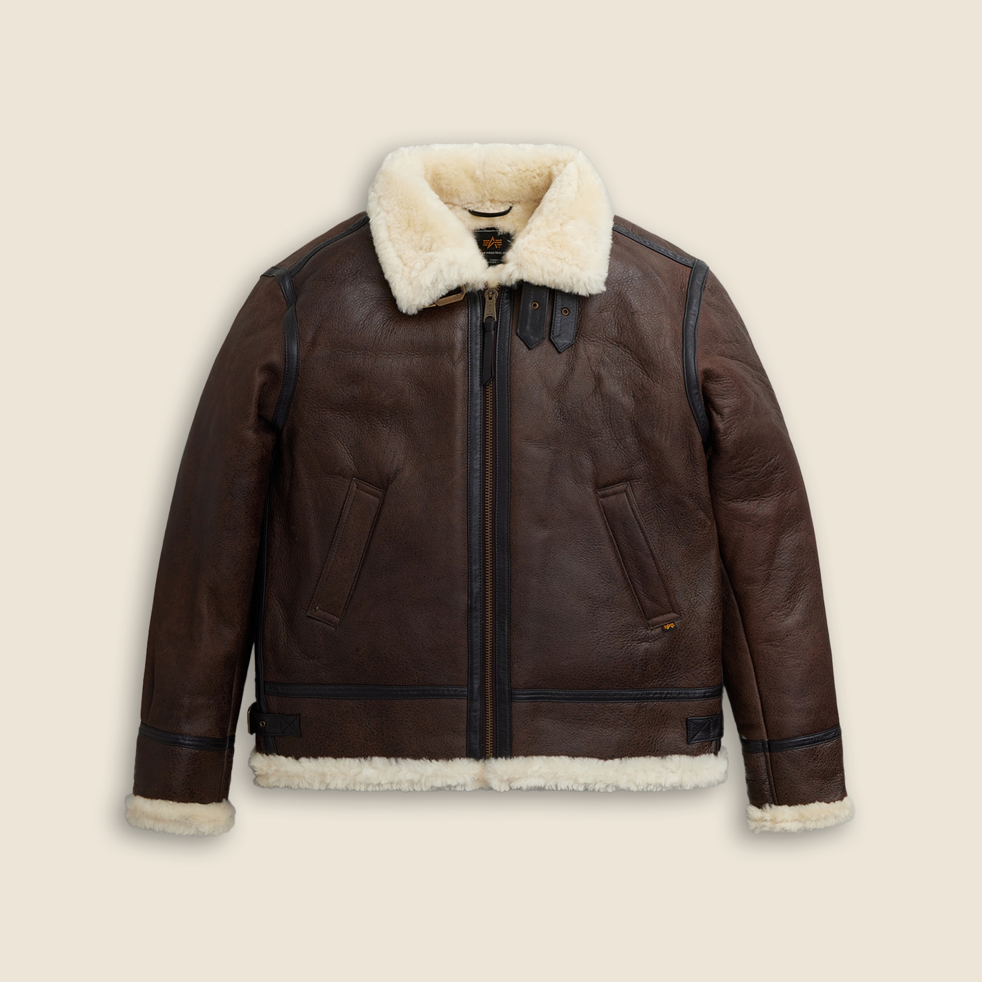 ジャケット・アウター Alpha Industries JACKET B-3 BROWN Men's Alpha Industries® B-3 Shearling-lined Leather Bomber Jacket